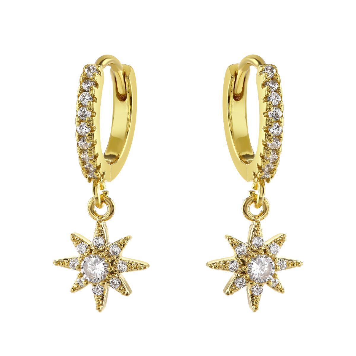 loveRocks Huggie Hoop Earring with CZ Sunburst Charm Drop