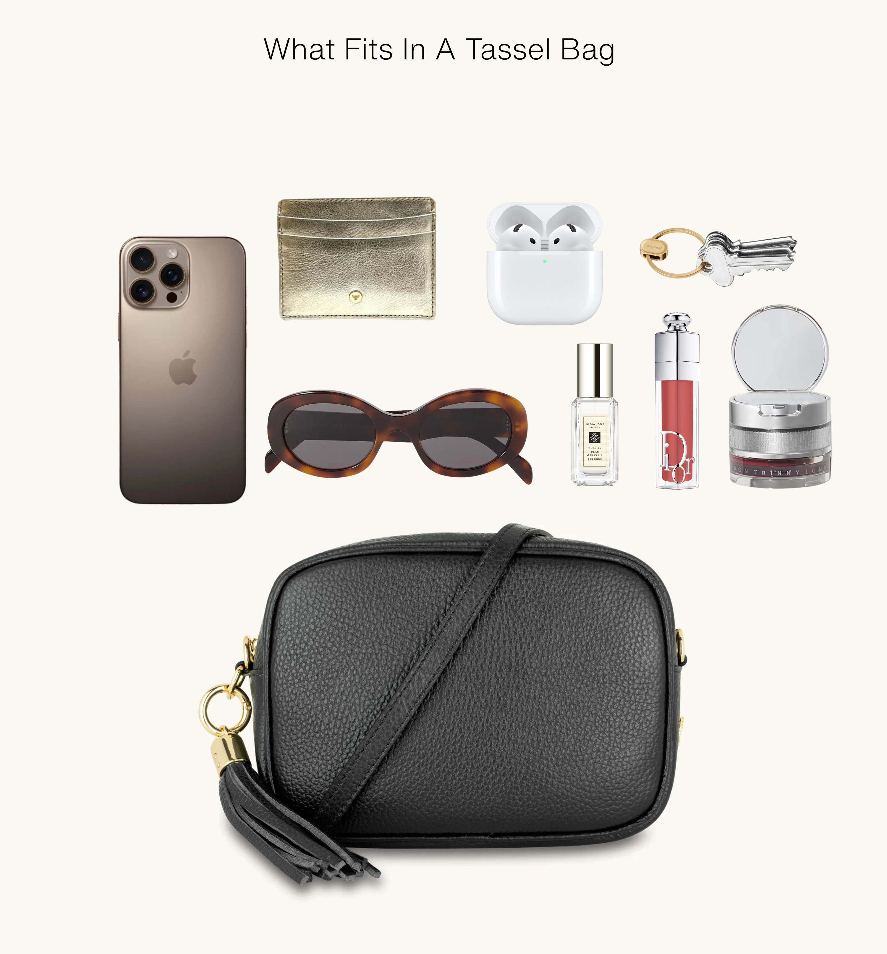 Apatchy London The Tassel Black Leather Crossbody Bag With Olive Green Cheetah Strap