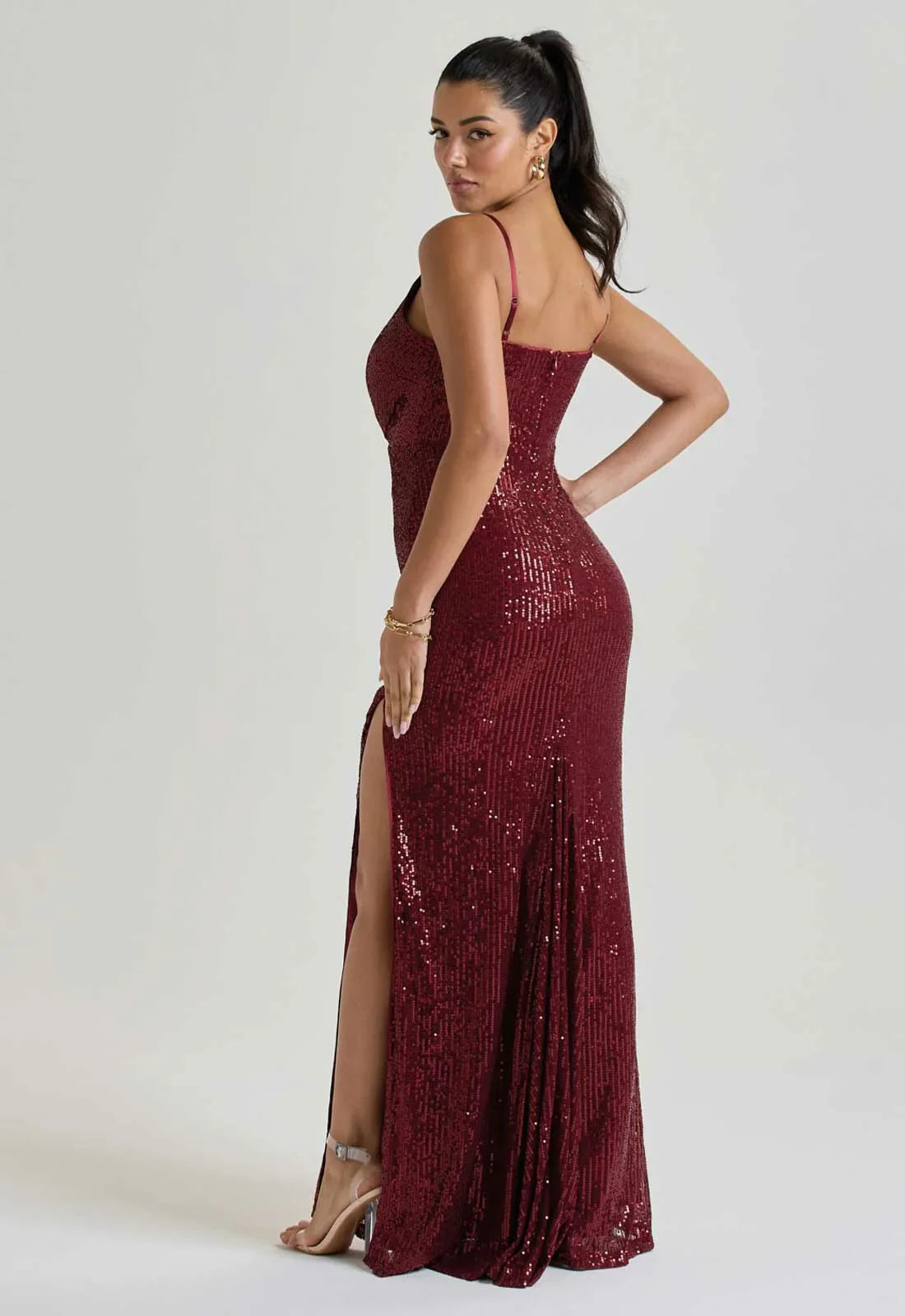 LBD Collection Burgundy Hollywood Sequin Dress