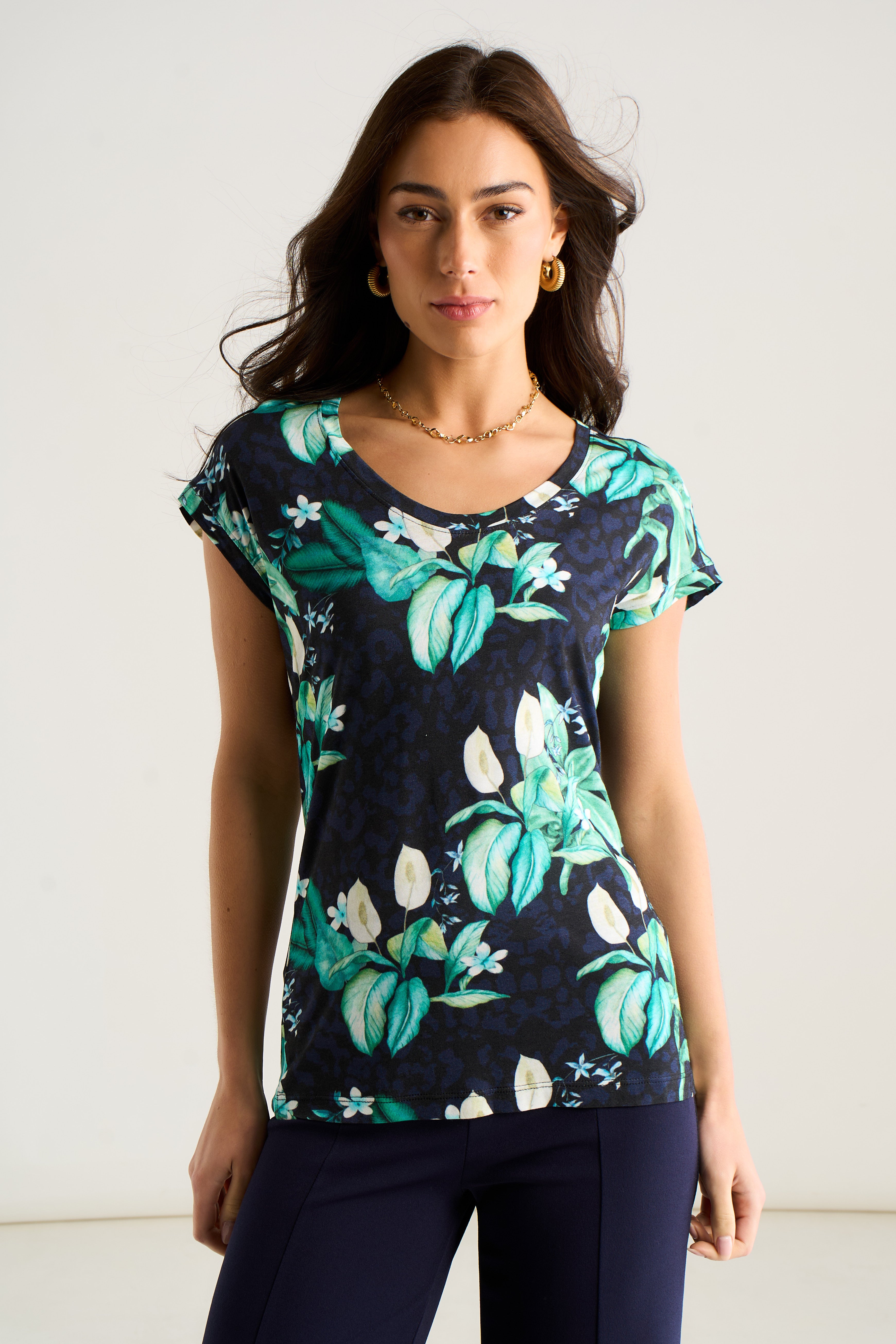 East Village Multicolour Tropical Animal Print Short Sleeve top