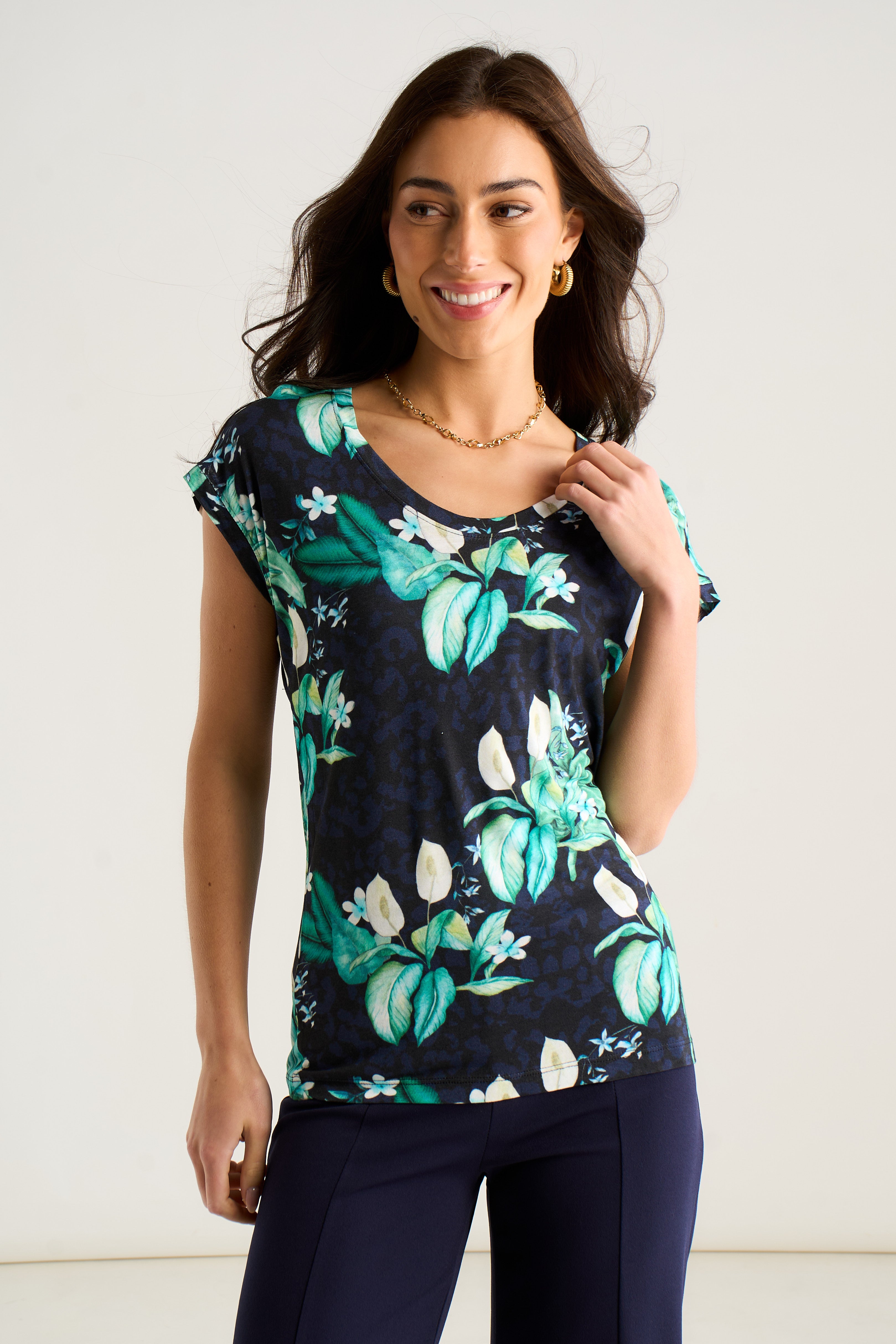 East Village Multicolour Tropical Animal Print Short Sleeve top