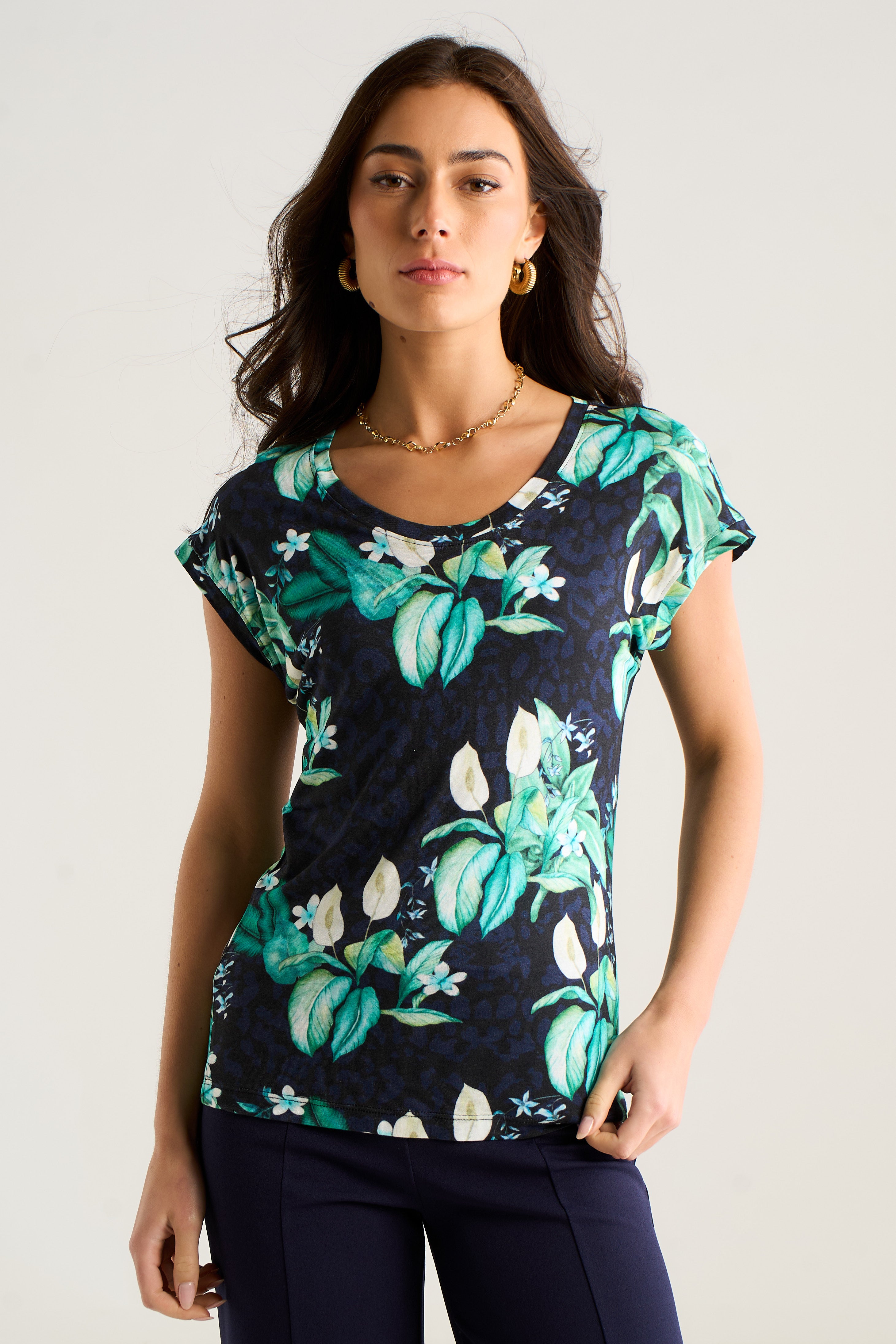 East Village Multicolour Tropical Animal Print Short Sleeve top