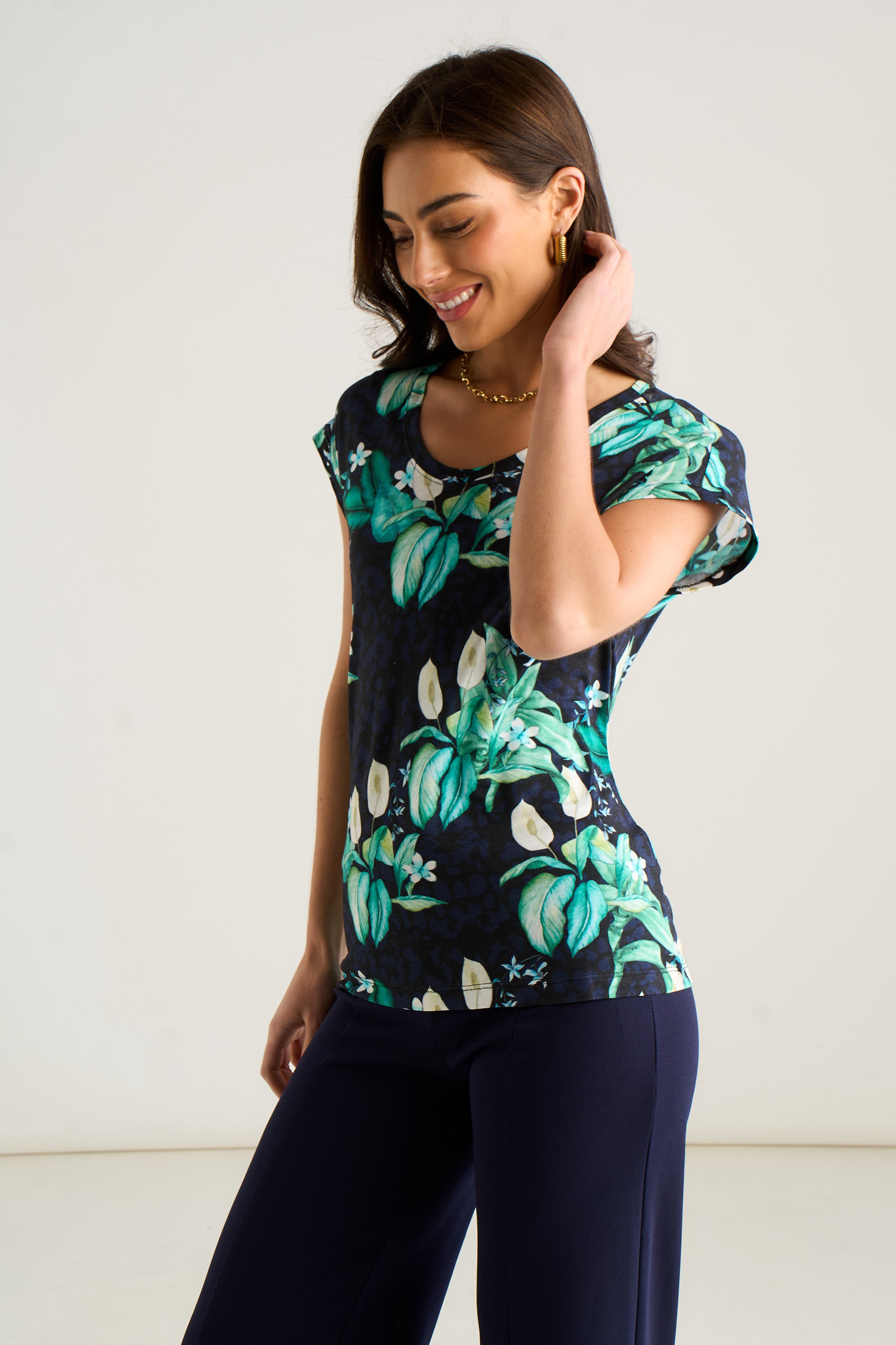 East Village Multicolour Tropical Animal Print Short Sleeve top