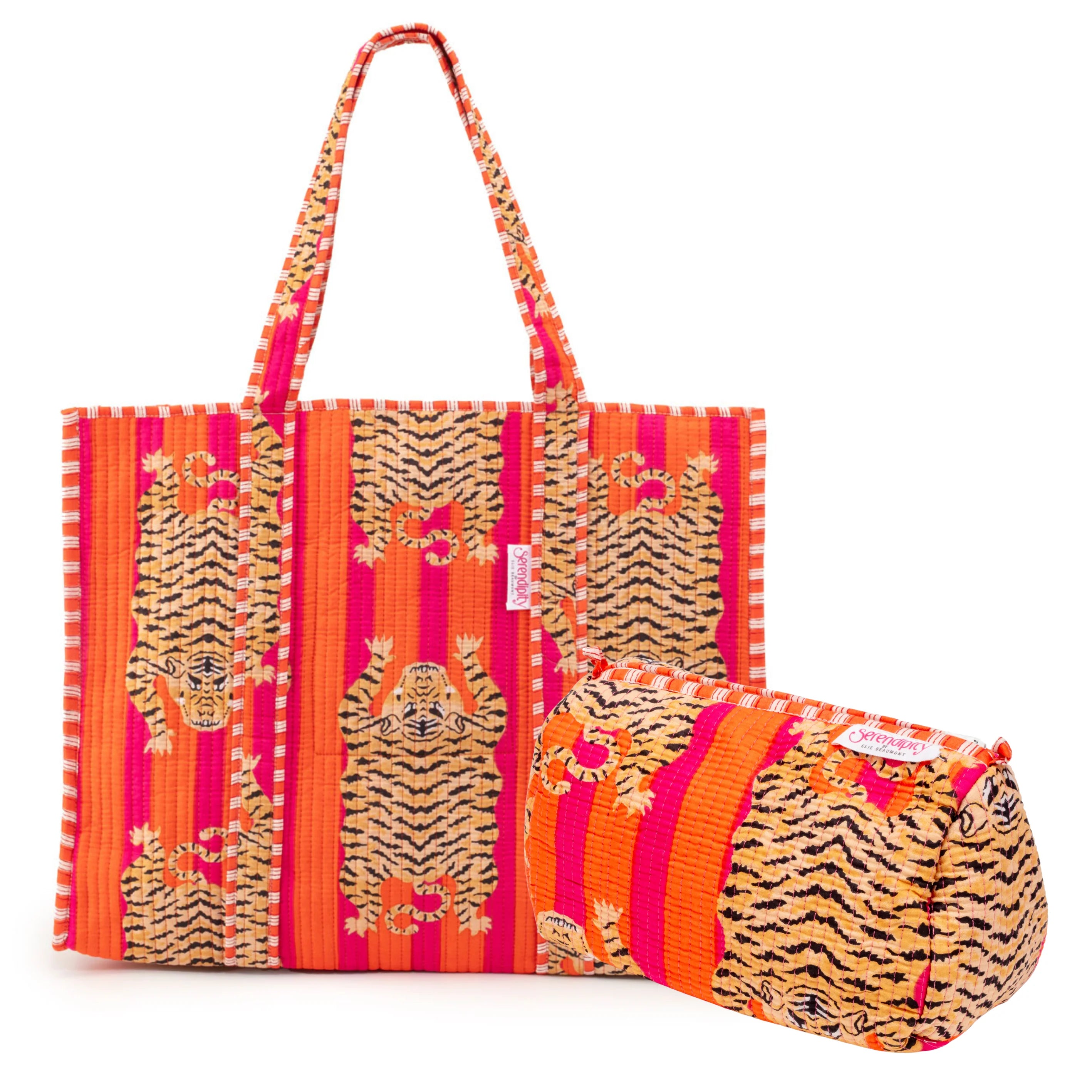 Elie Beaumont Serendipity Cotton Tote & Cosmetic Bag Set - Tibetan Tiger