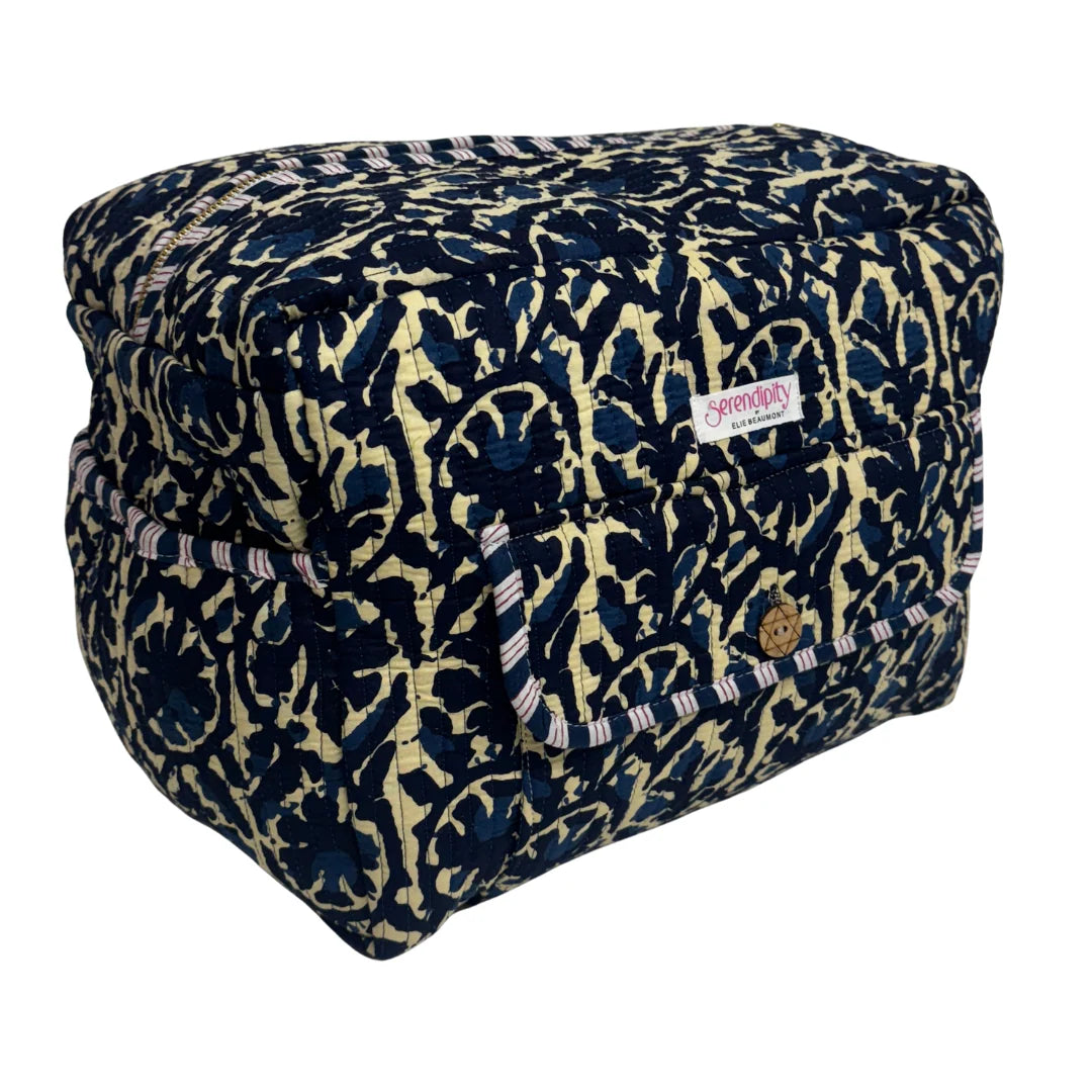 Elie Beaumont Serendipity Cotton Ultimate Cosmetic Bag - Indigo Ikat