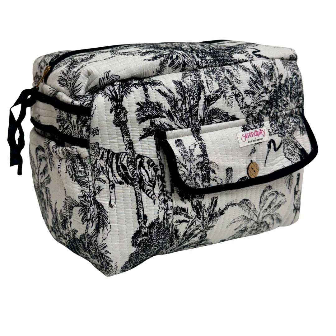 Elie Beaumont Serendipity Cotton Ultimate Cosmetic Bag - Black & White Crane