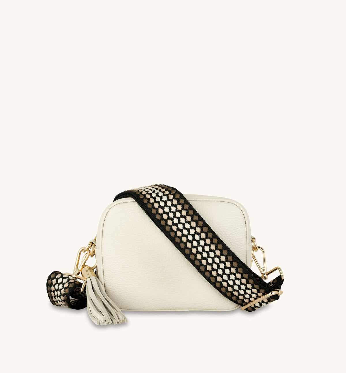 Apatchy London The Tassel Stone Leather Crossbody Bag With Cappuccino Dots Strap