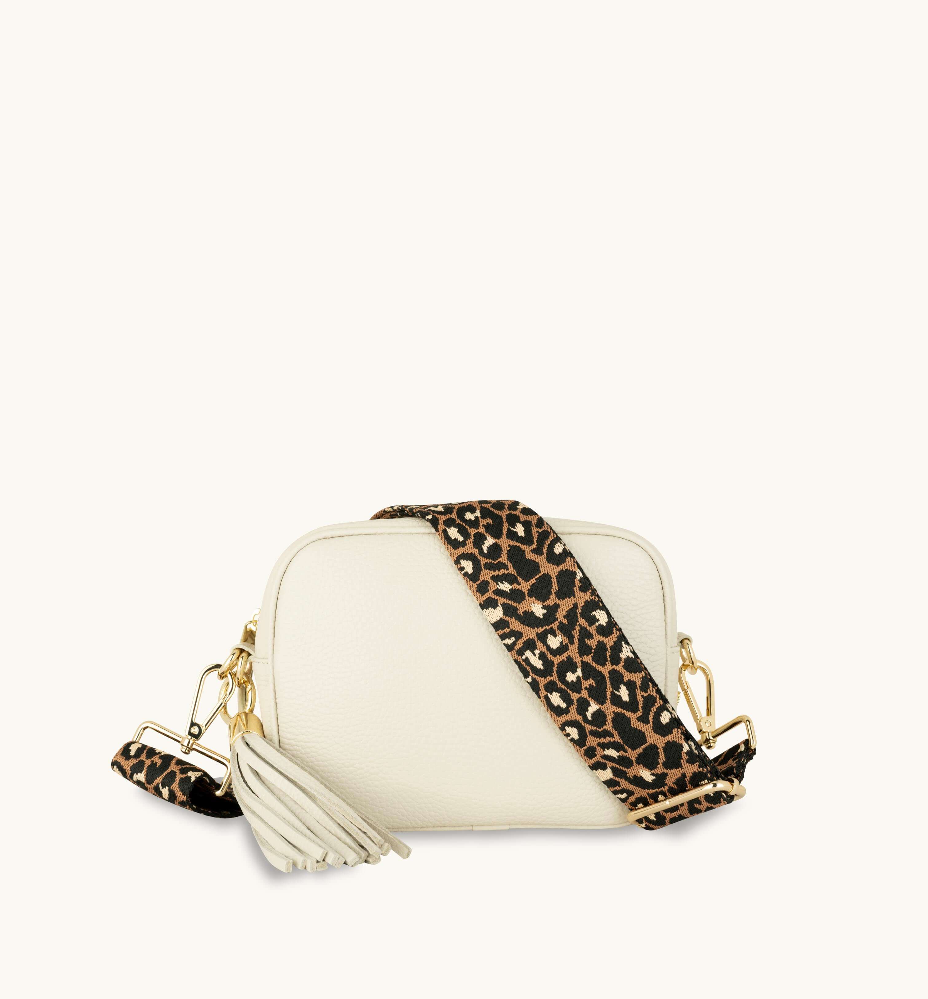 Apatchy London The Tassel Stone Leather Crossbody Bag With Tan Cheetah Strap