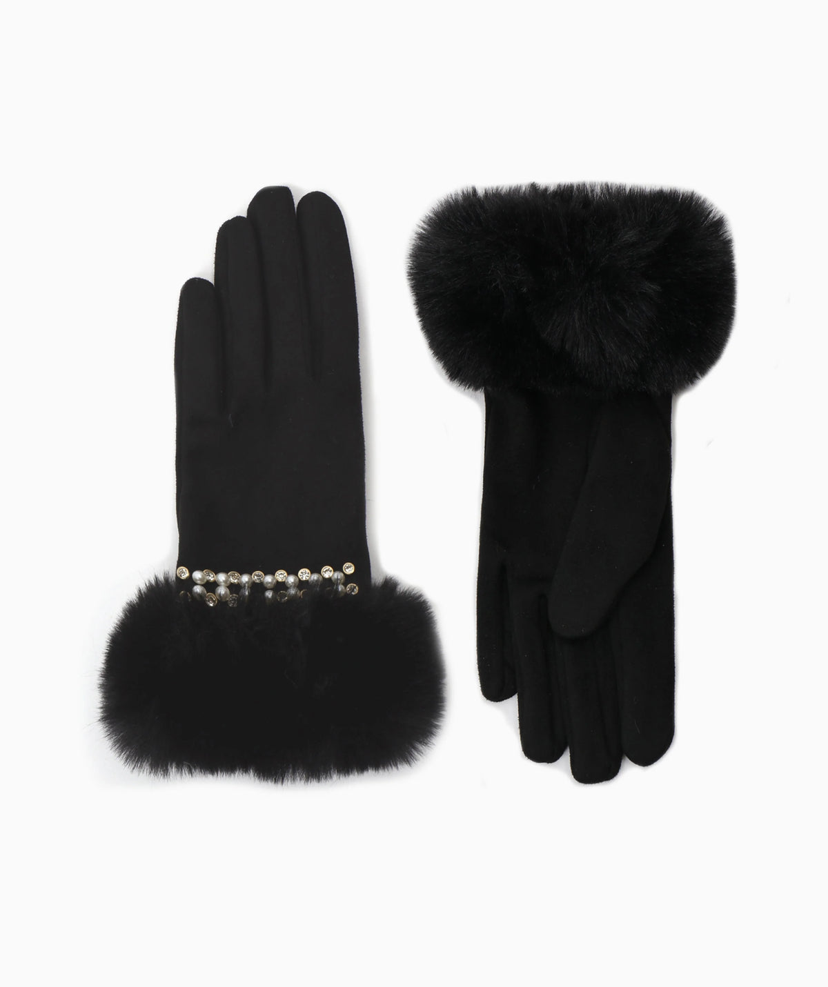 Faux Fur Cuff Pearl embellished Gloves | Stylish Gloves