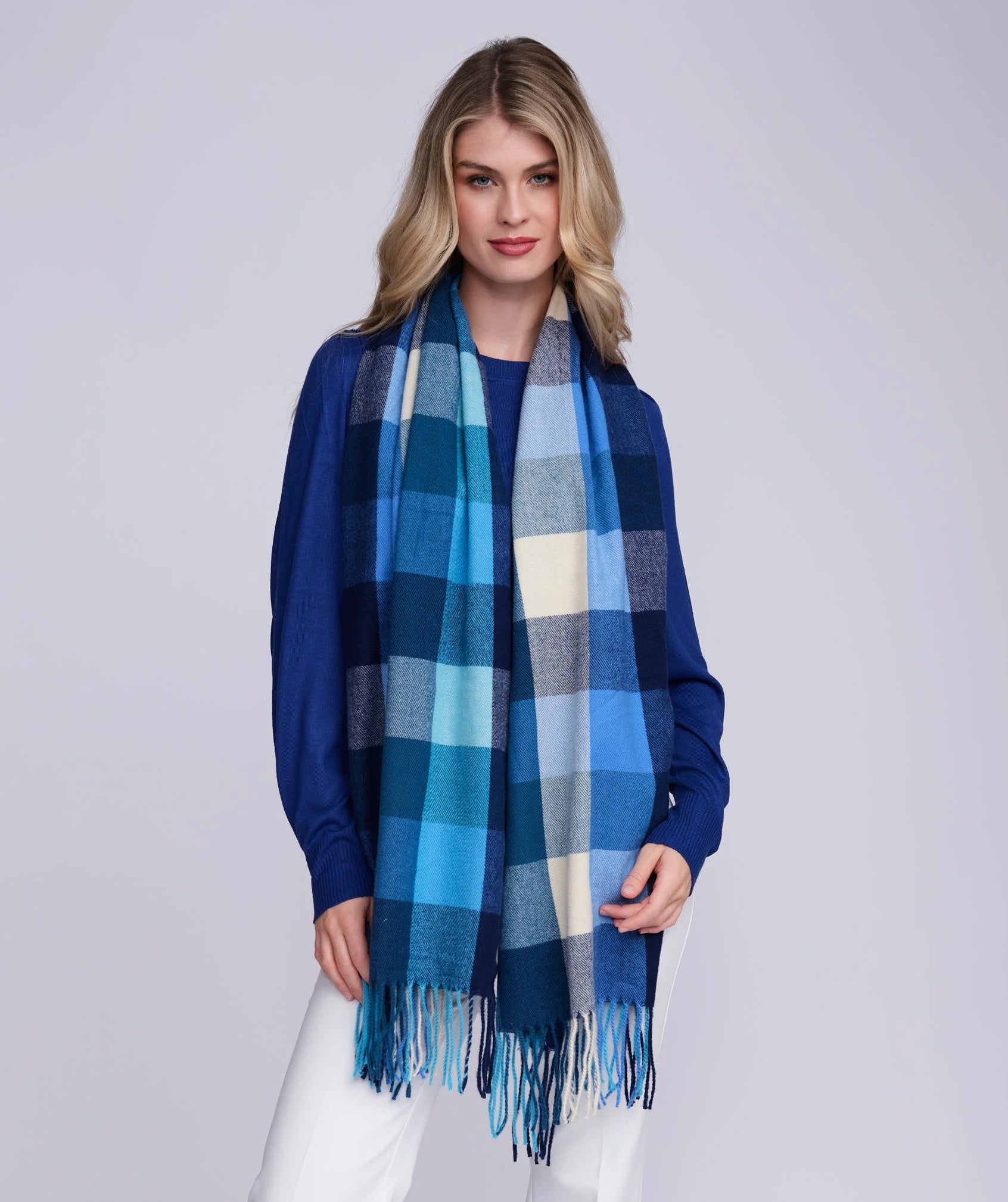 Blue Check Winter Scarf