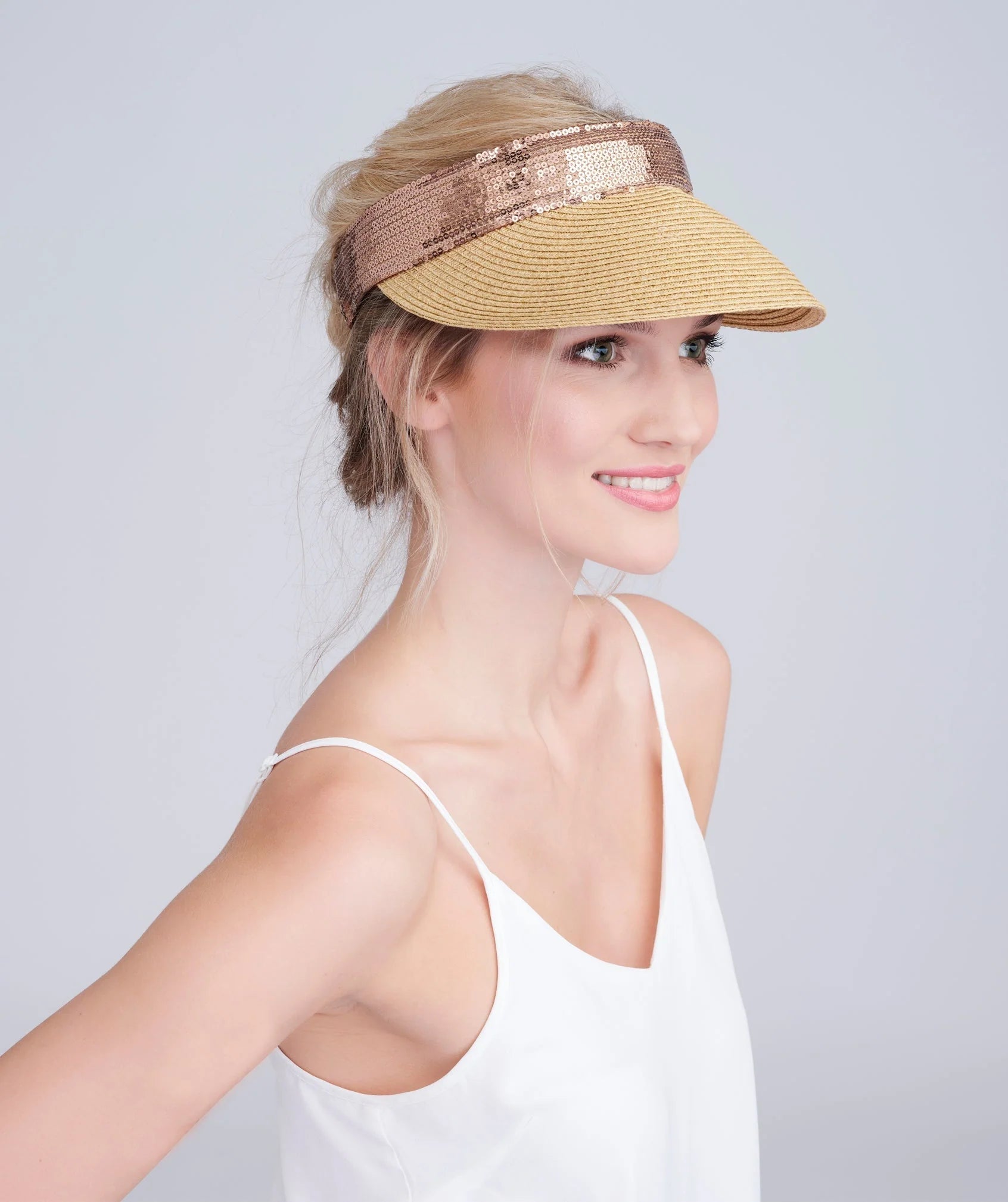 Aura - Sequin Trim Straw Visor