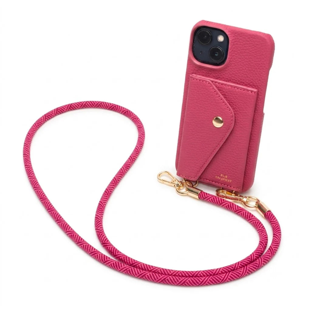Elie Beaumont Genuine Leather iPhone Case - Azalea - Fuchsia Inca Lanyard