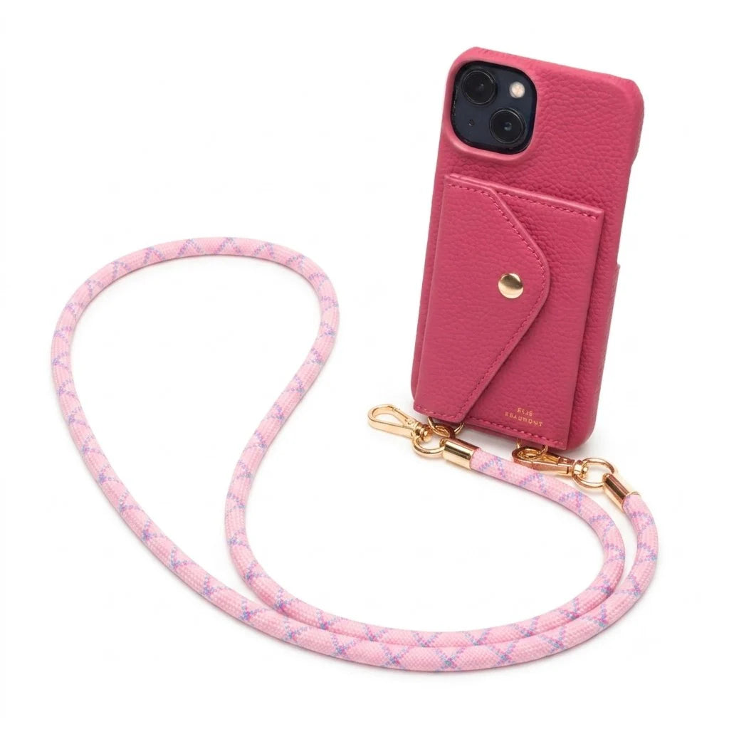Elie Beaumont Genuine Leather iPhone Case - Azalea - Pink Rope Lanyard