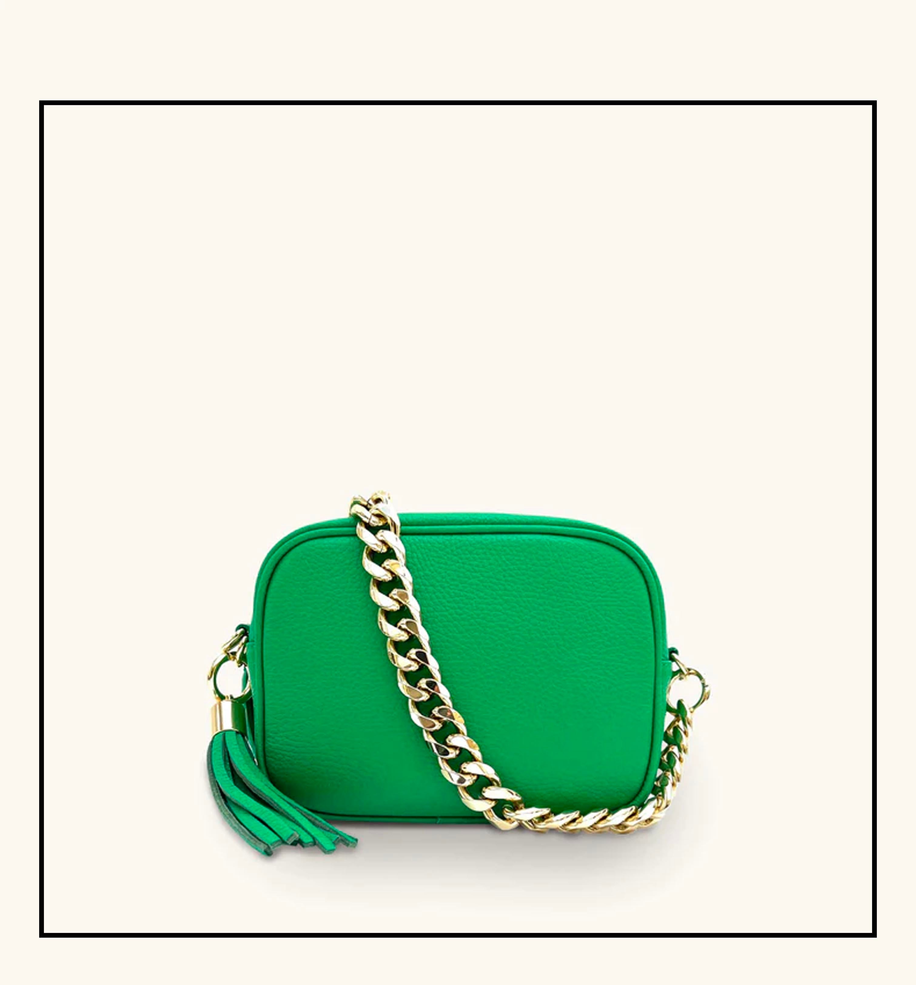 Apatchy London The Tassel Bottega  Leather Crossbody Bag With Gold Chain Strap