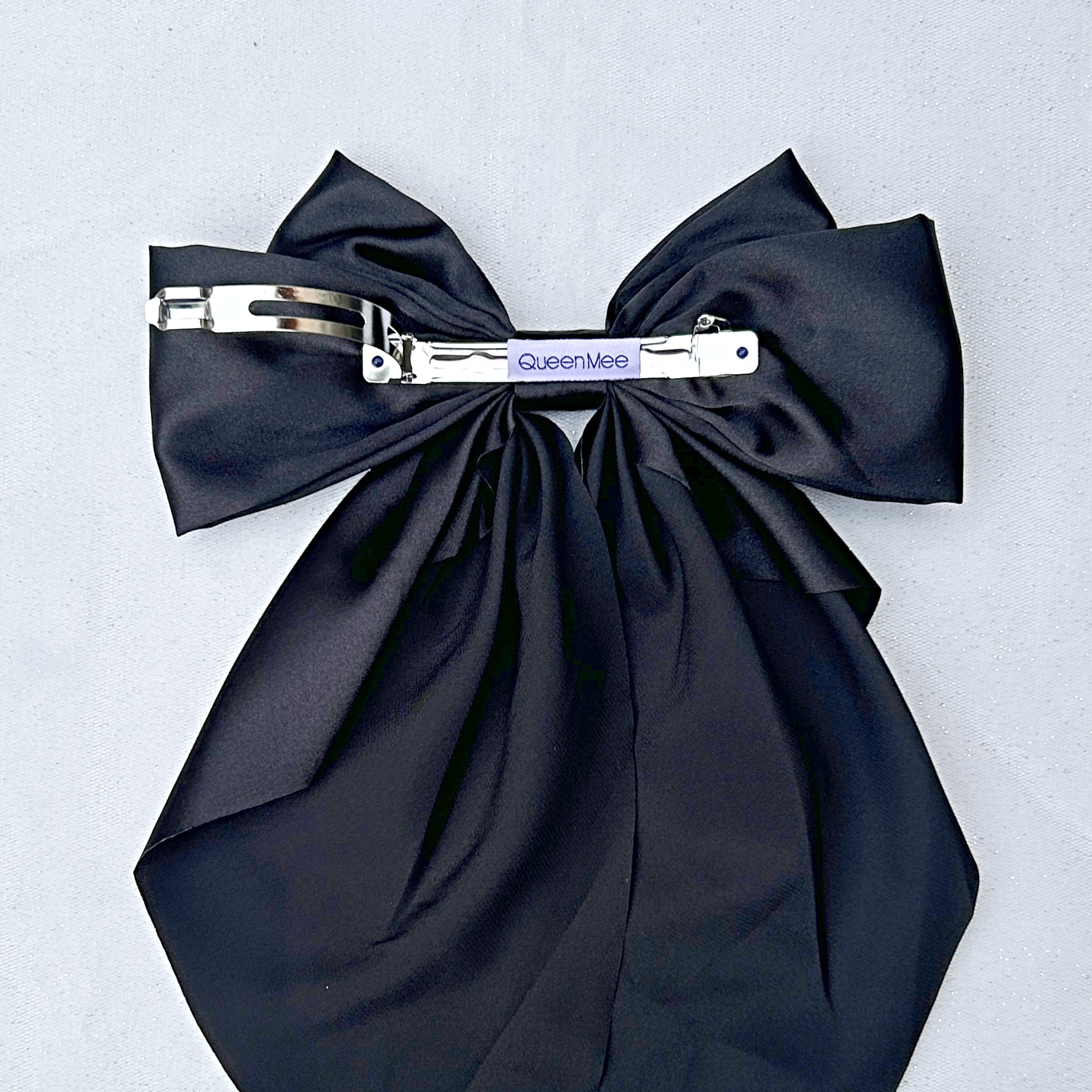 QueenMee Black Satin Hair Bow Black Hair Clip Long Bow