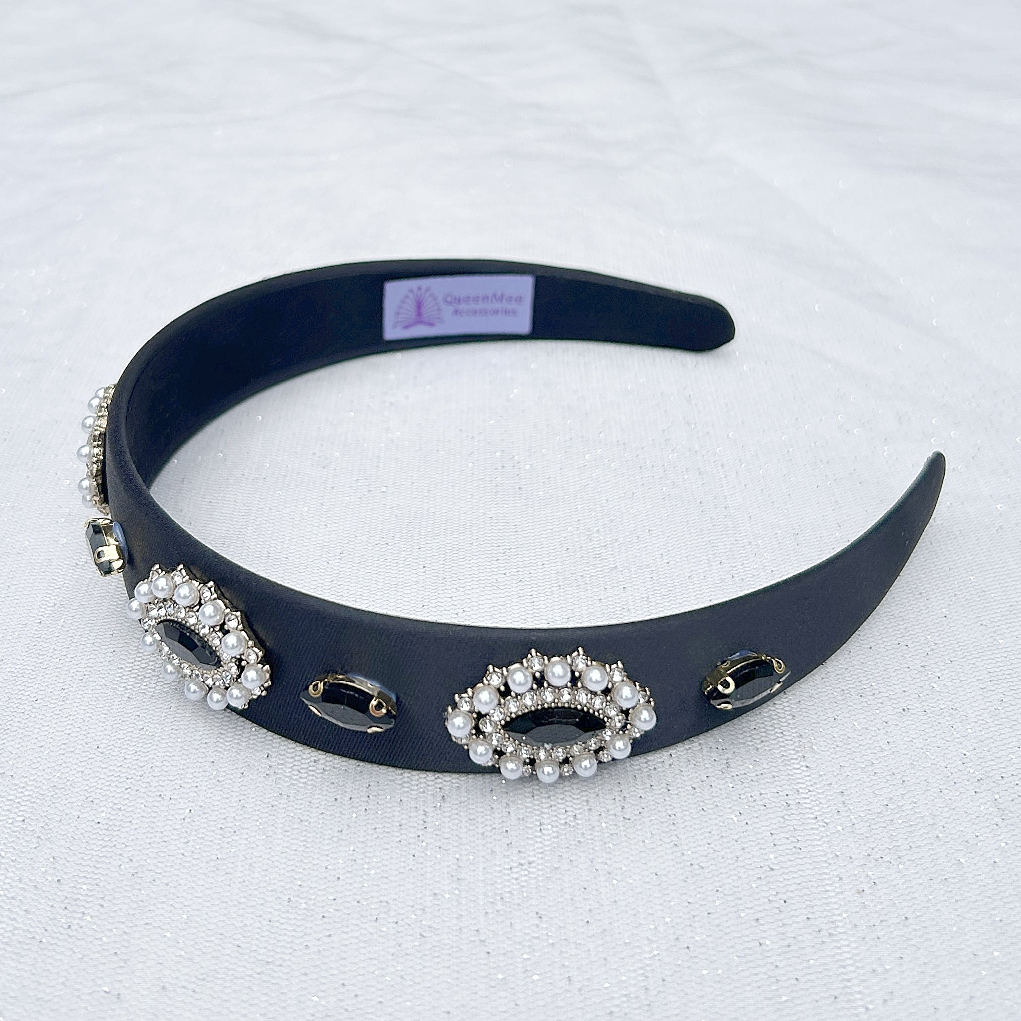 QueenMee Black Headband with Pearls Black Pearl Headband Alice Band