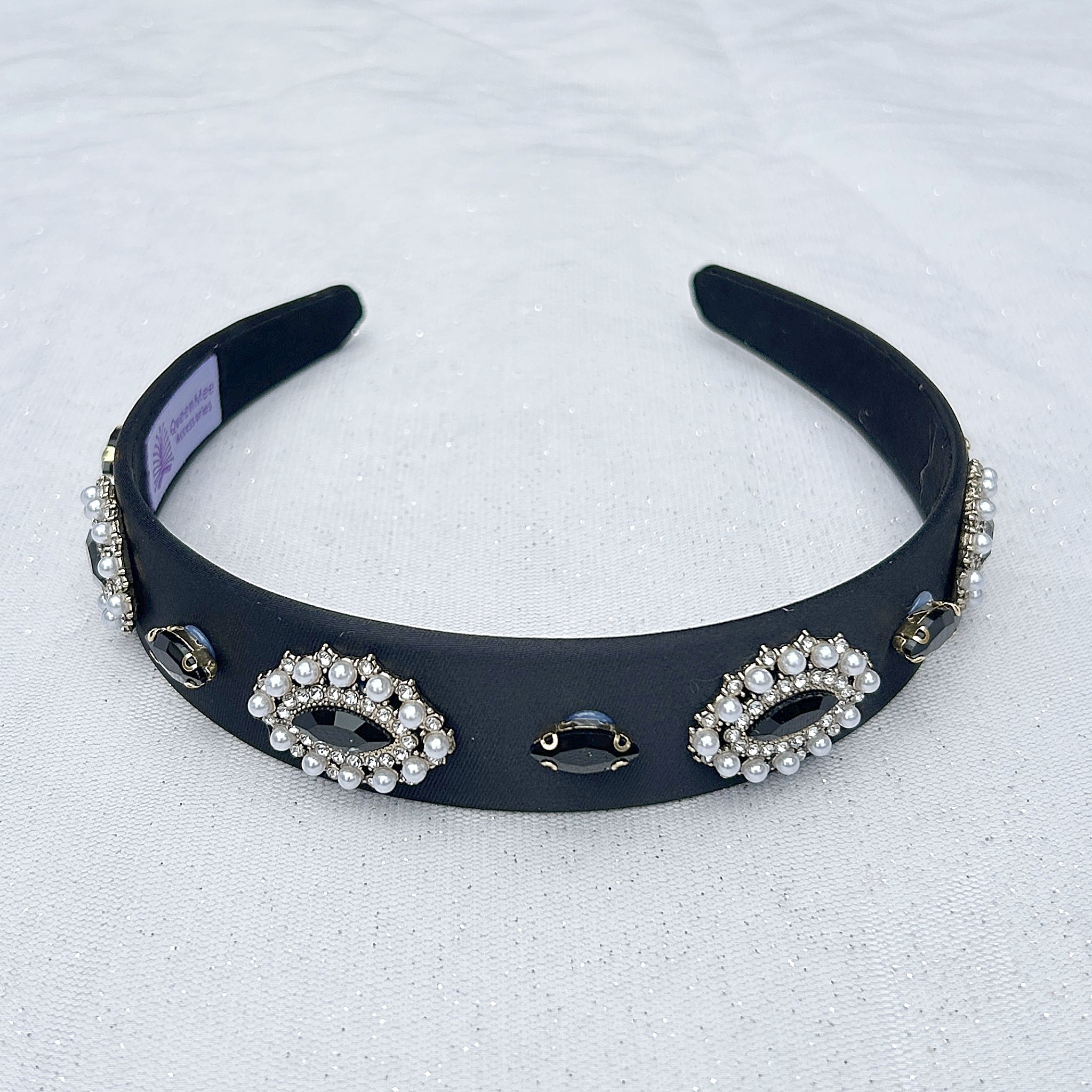 QueenMee Black Headband with Pearls Black Pearl Headband Alice Band