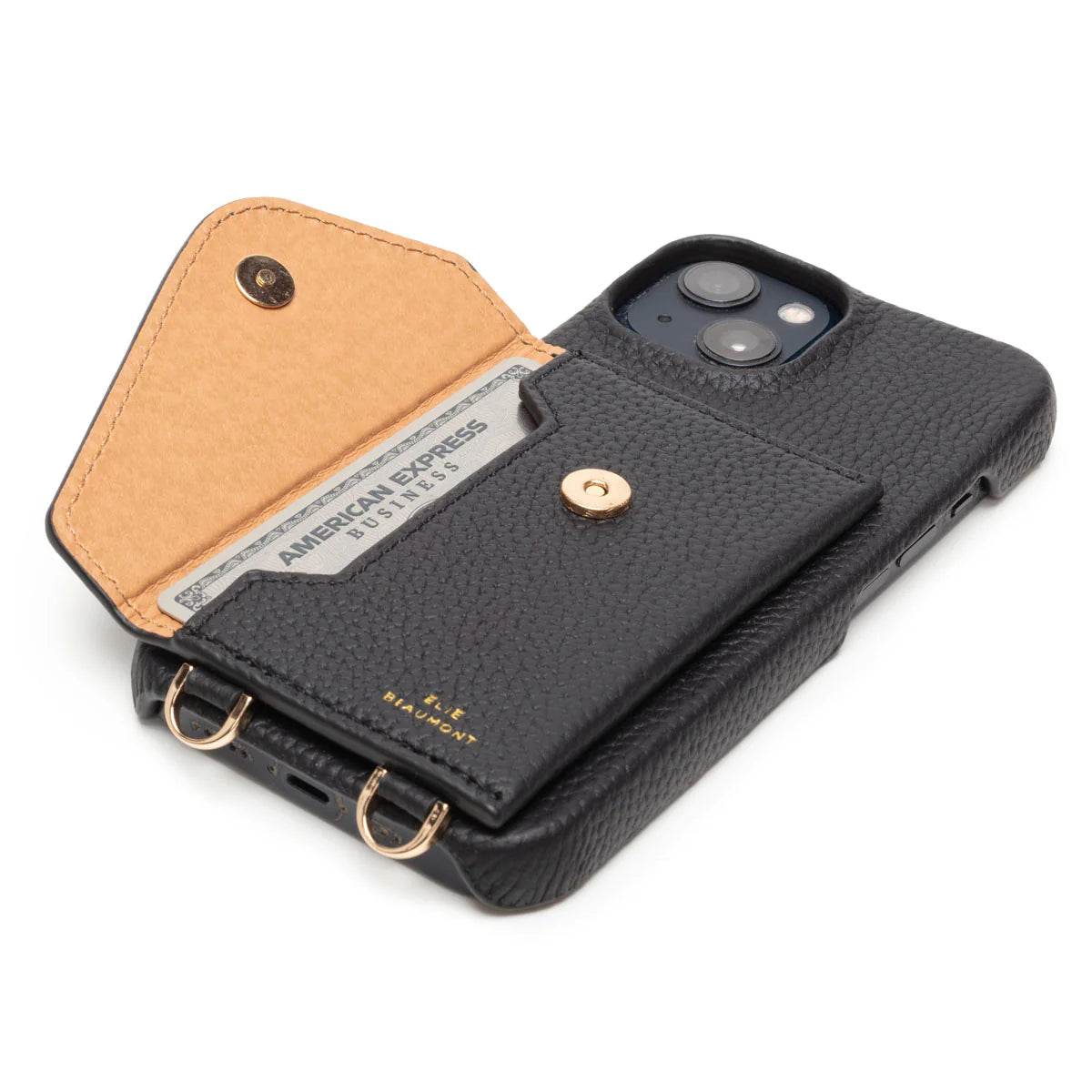 Elie Beaumont Genuine Leather iPhone Case - Black - Black Diamante Lanyard