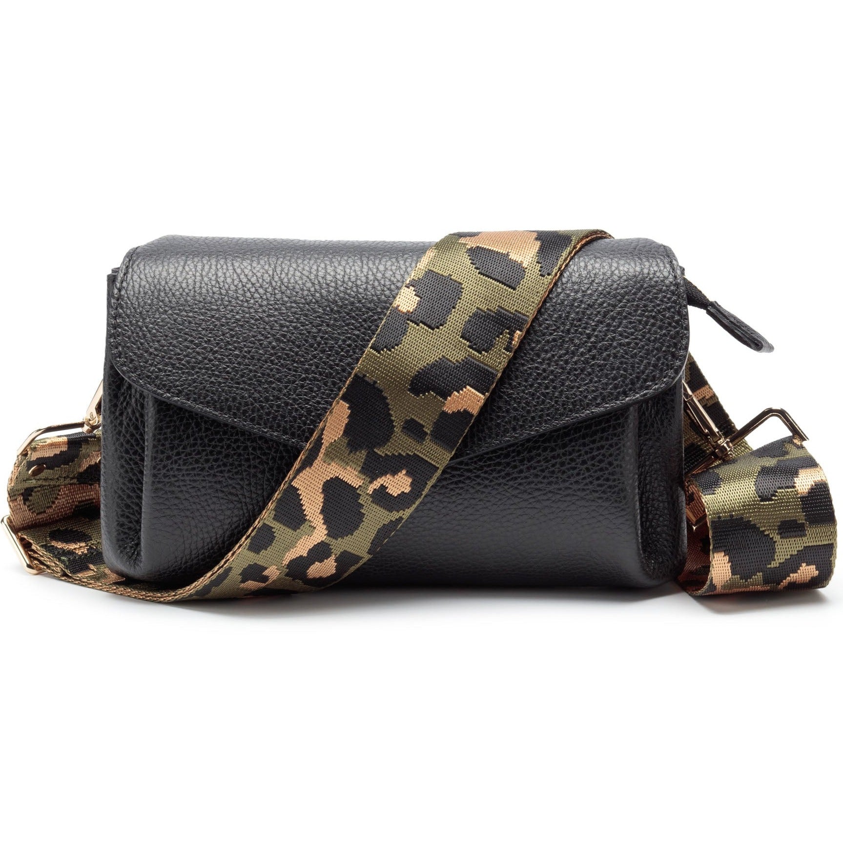 Elie Beaumont Envelope Black ( Olive Leopard Strap)