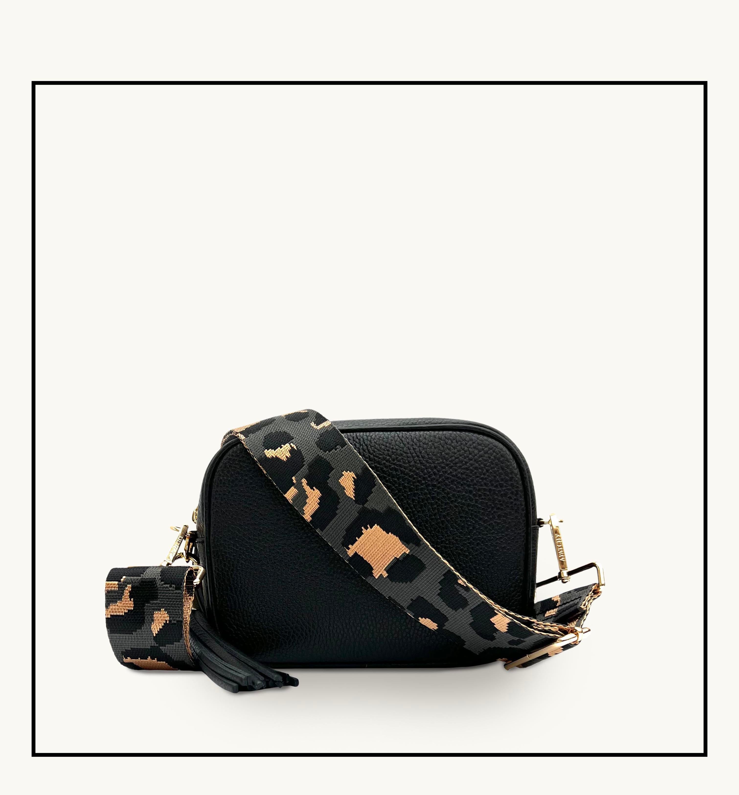 Apatchy London The Tassel  Leather Crossbody Bag With Grey Leopard Strap