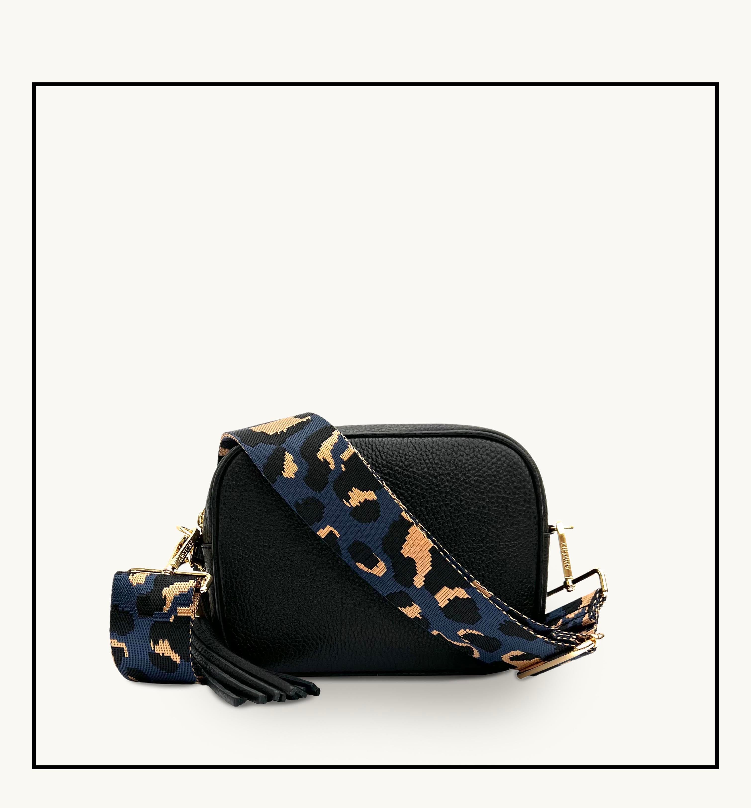 Apatchy London The Tassel  Leather Crossbody Bag With Navy Leopard Strap
