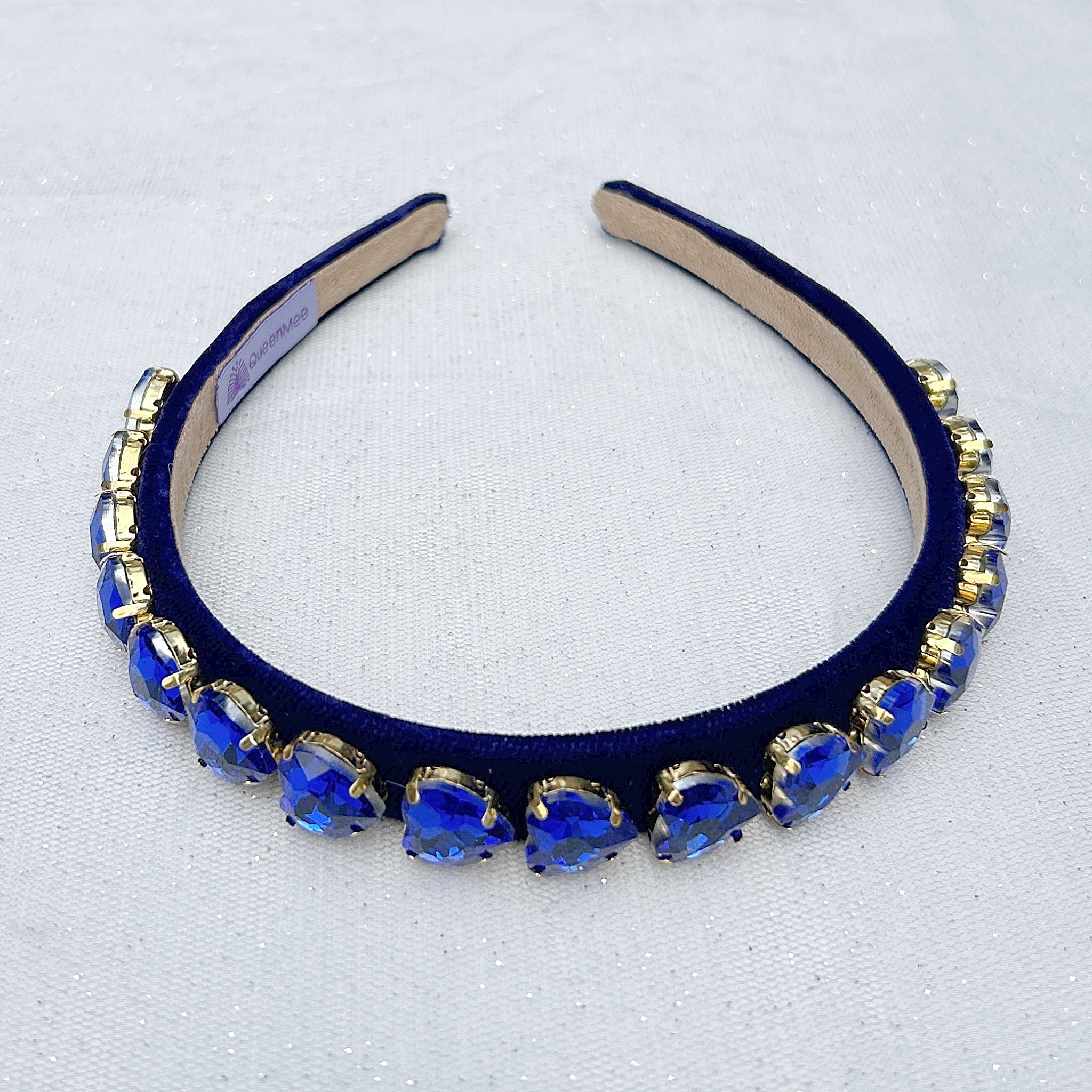 QueenMee Blue Gem Headband Royal Blue Gem Hearts Navy Hair Band