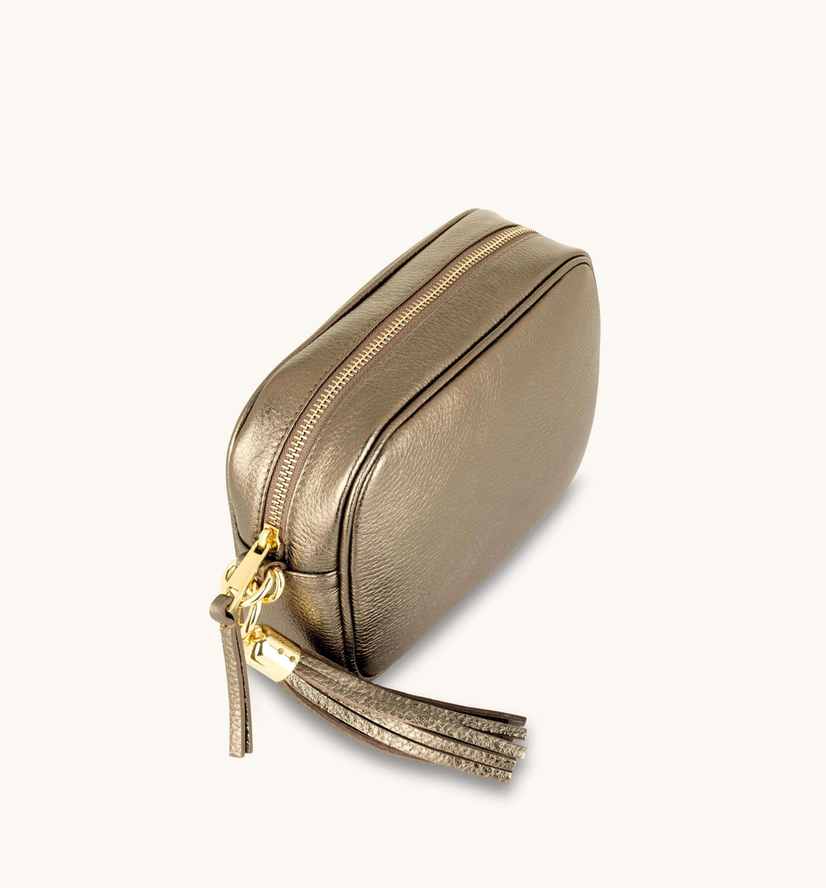 Apatchy London The Tassel Bronze Leather Crossbody Bag With Cappuccino Dots Strap