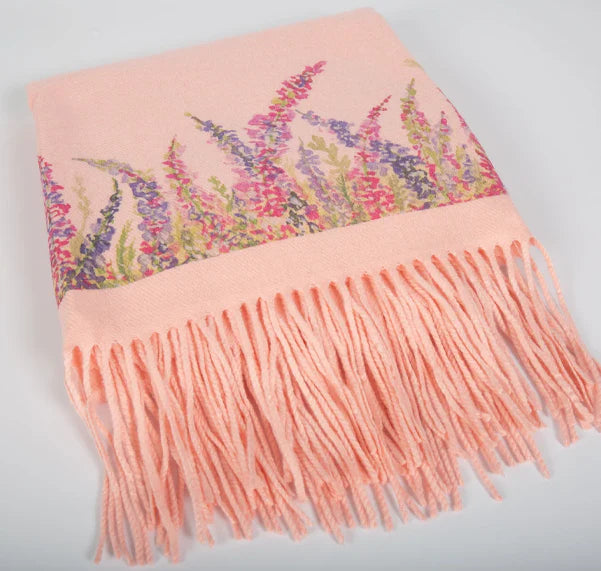 Cashmere Feel Luxury Scarf Handprinted with Heather