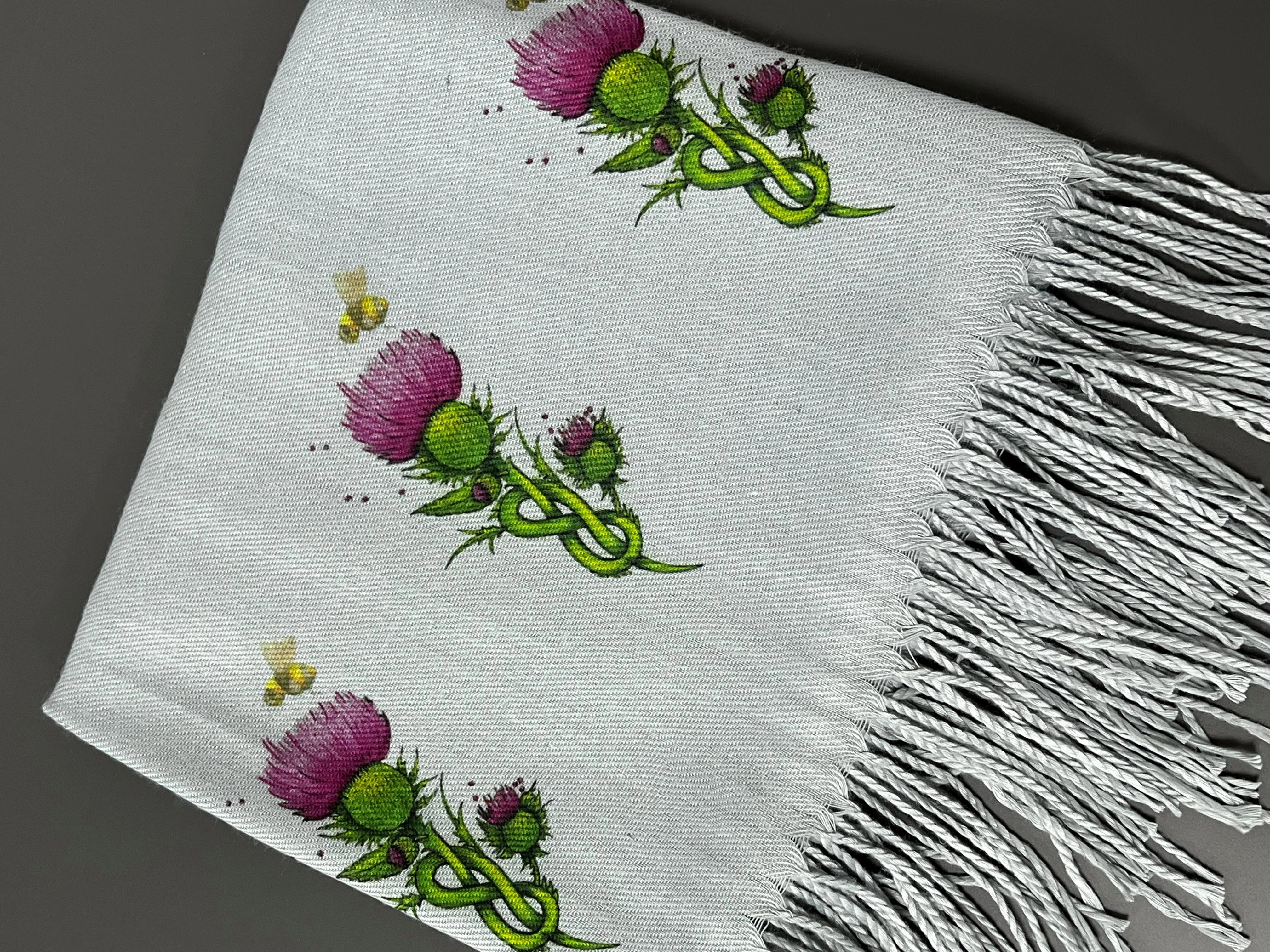 Cashmere Feel Luxury Scarf Handprinted with Celtic Thistles