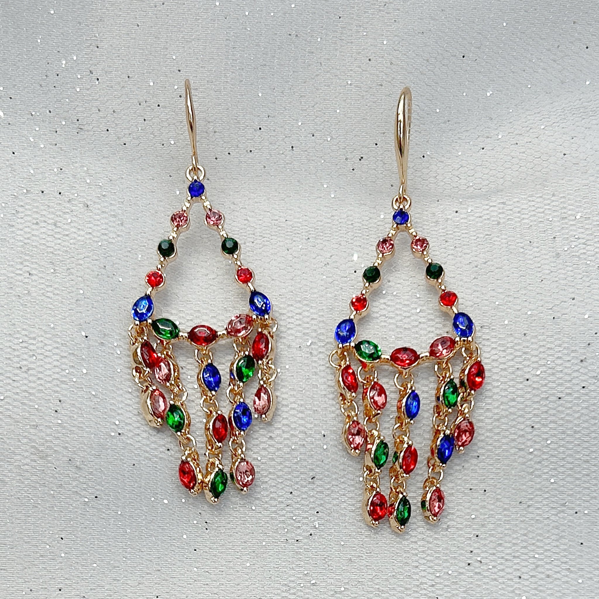 QueenMee Chandelier Earrings Colourful Earrings Gold