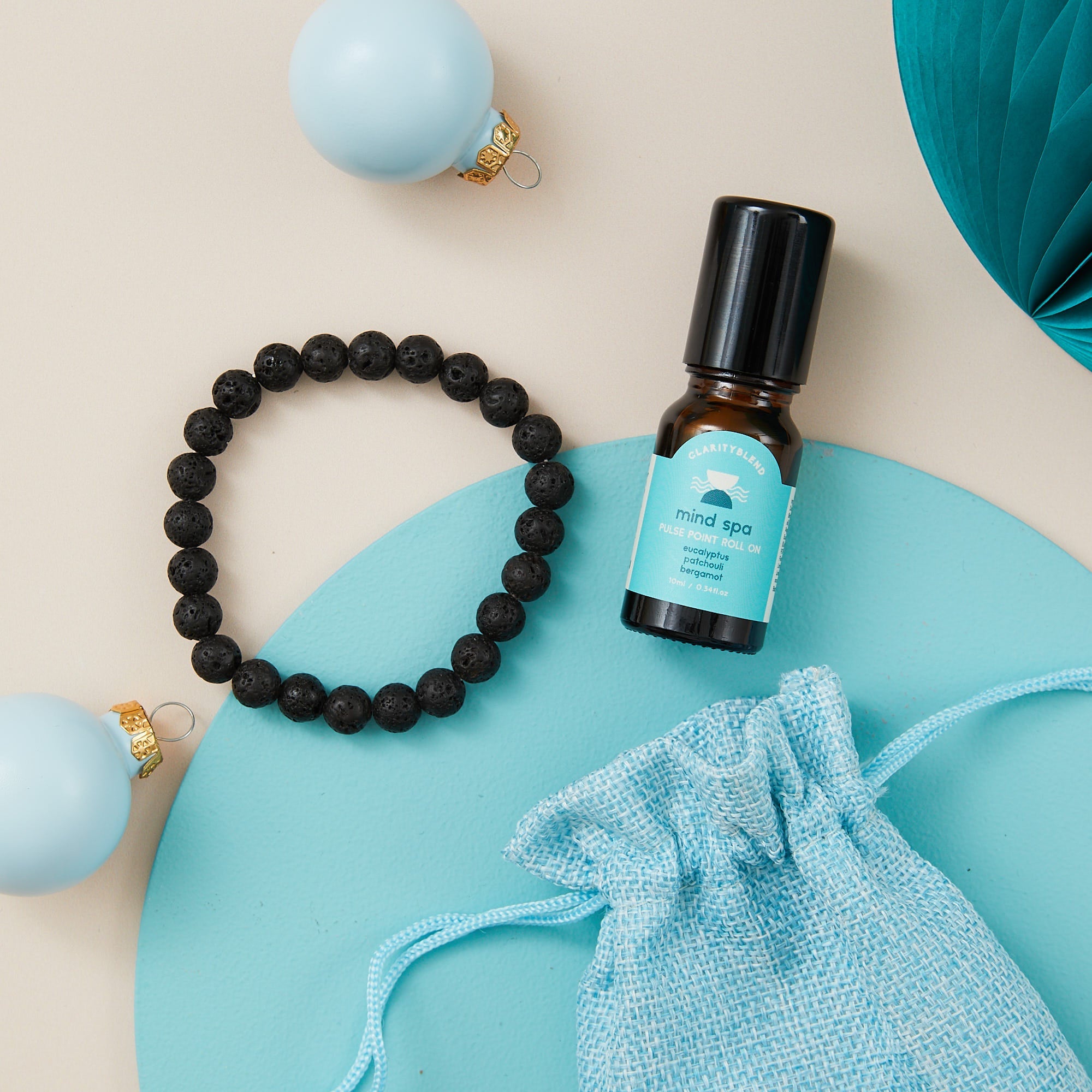 Clarity Blend The Mindfulness Set with lava gemstone bracelet and Mind Spa pulse point roll-on