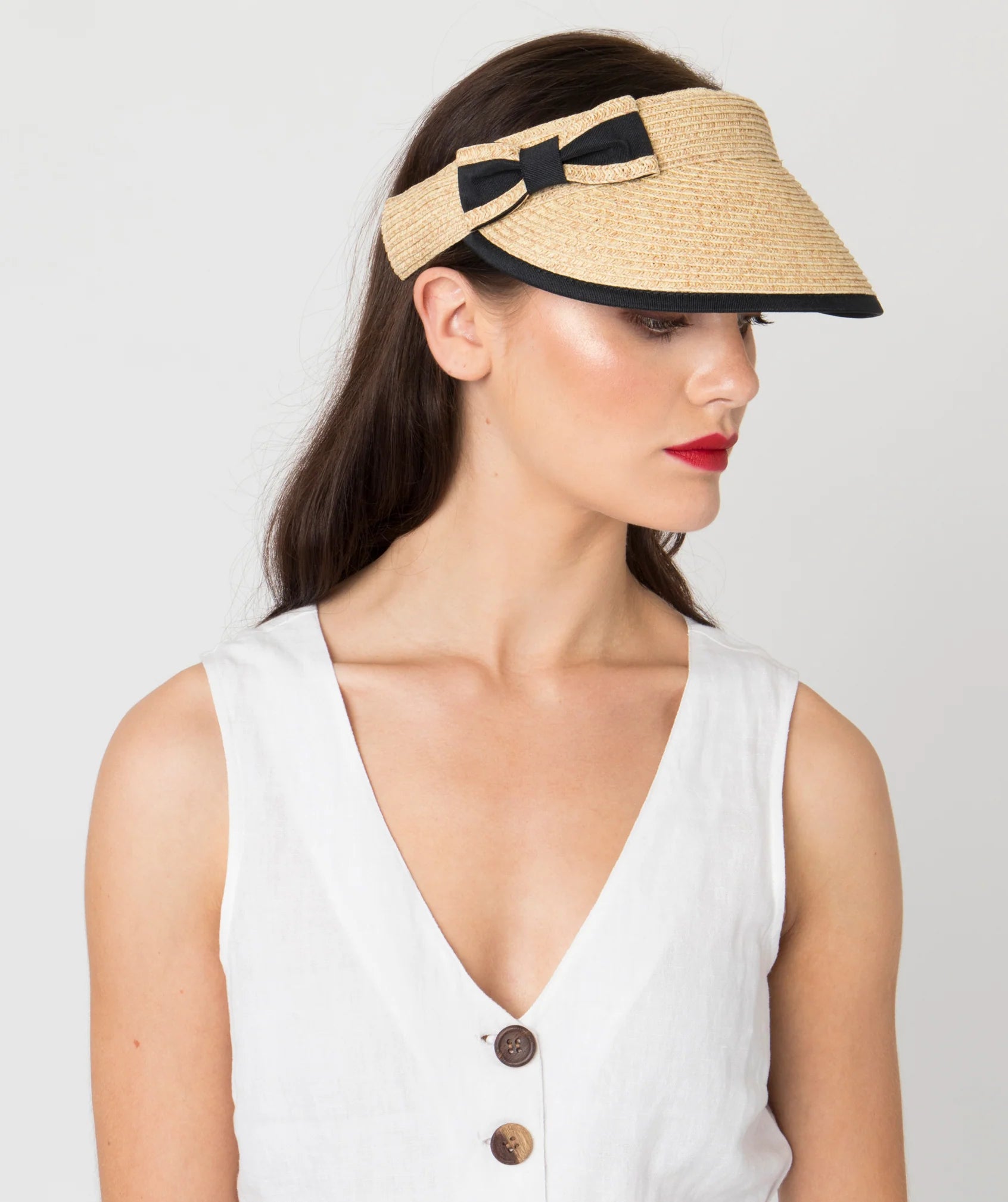 Claudia - Straw Sun Visor with Bow