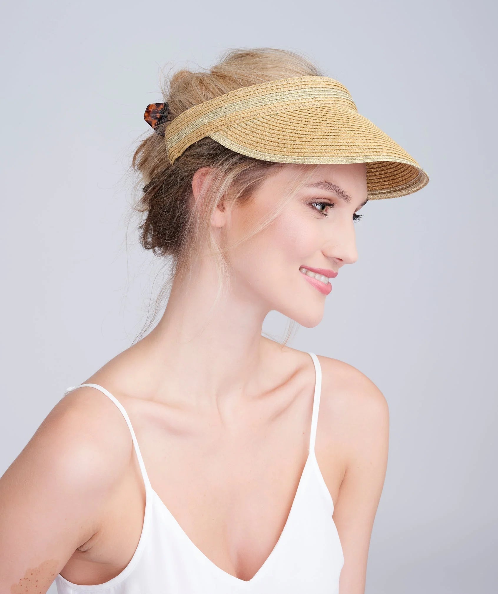 Cohen - Metallic Stripe Straw Sun Visor