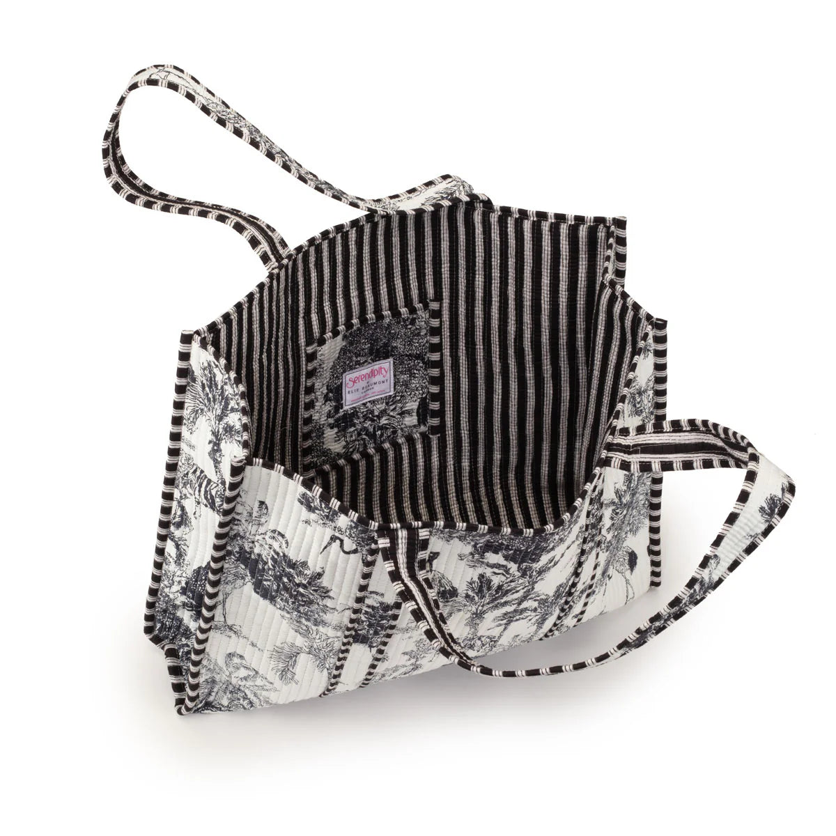 Elie Beaumont Serendipity Cotton Tote & Cosmetic Bag Set - Black & White Crane
