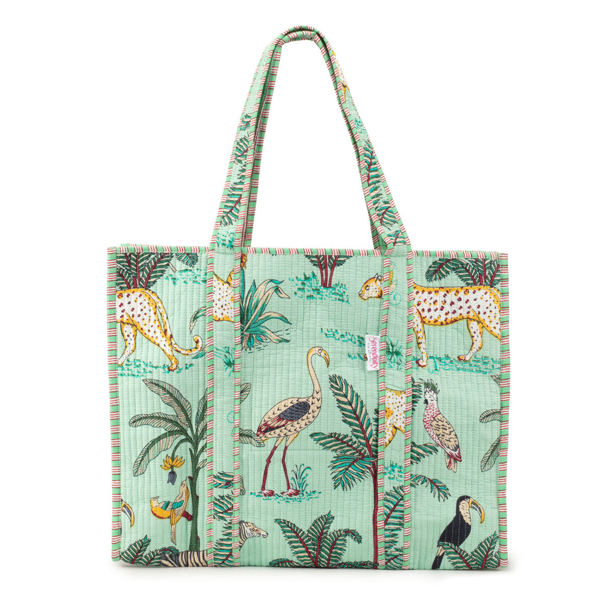 Elie Beaumont Serendipity Cotton Quilted Tote - Mint Jungle