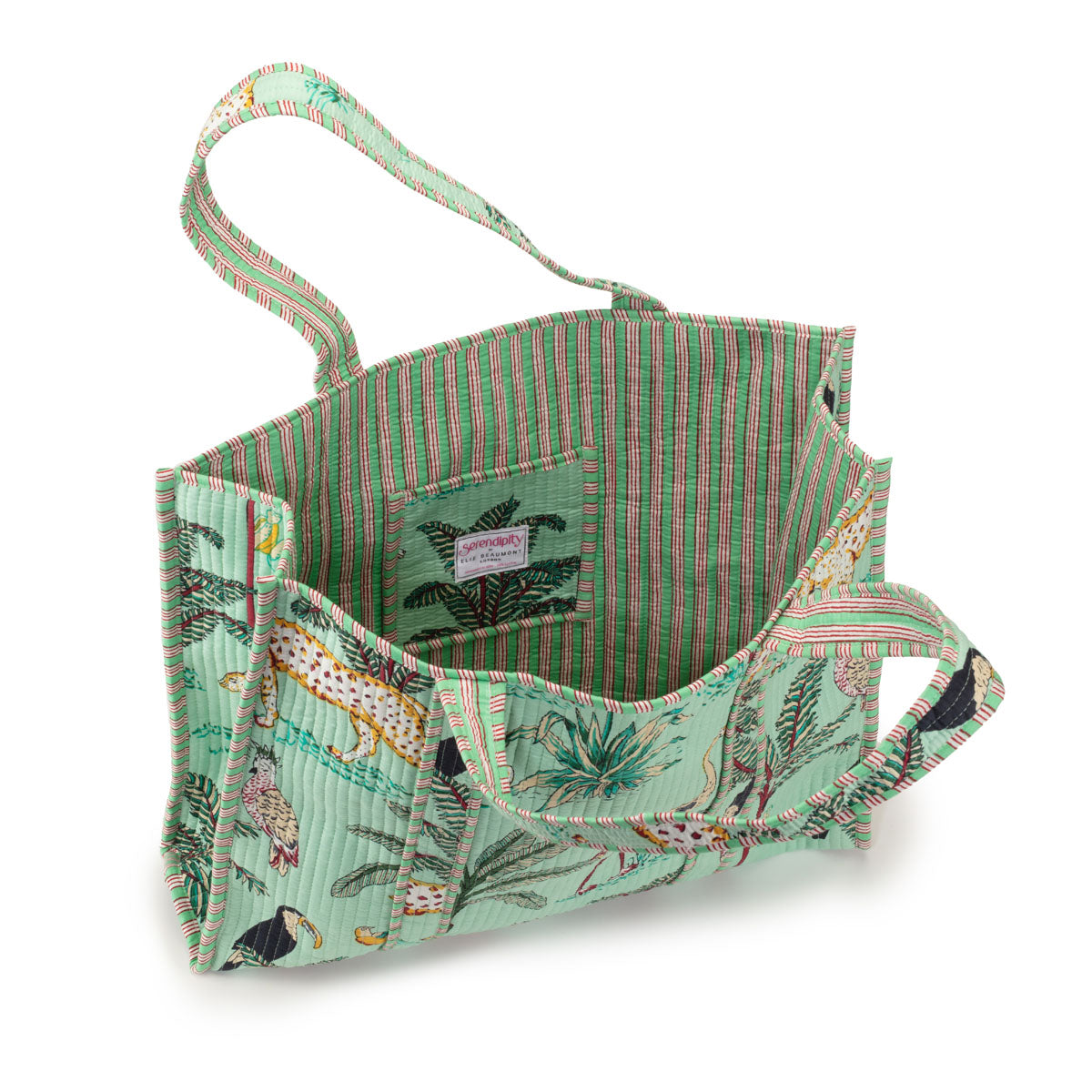Elie Beaumont Serendipity Cotton Quilted Tote - Mint Jungle