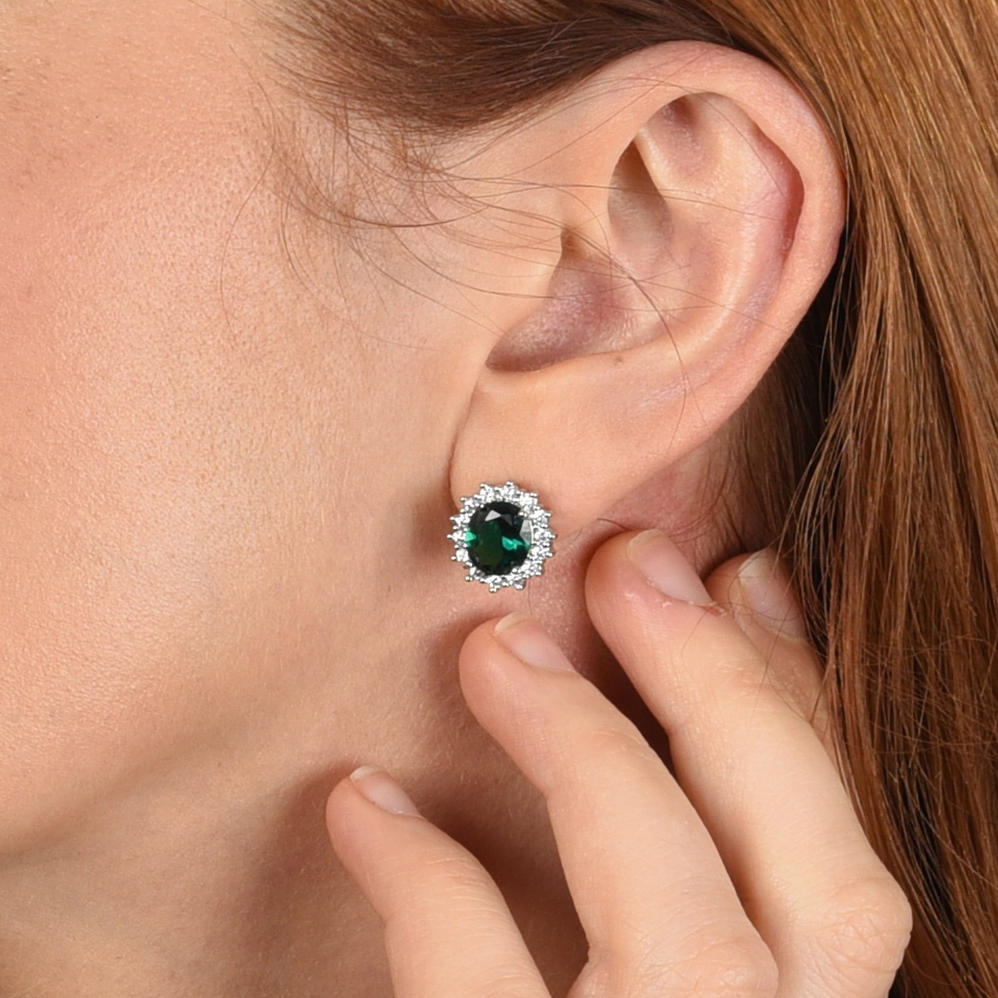 Cachet London Dacia Silver Emerald Earrings