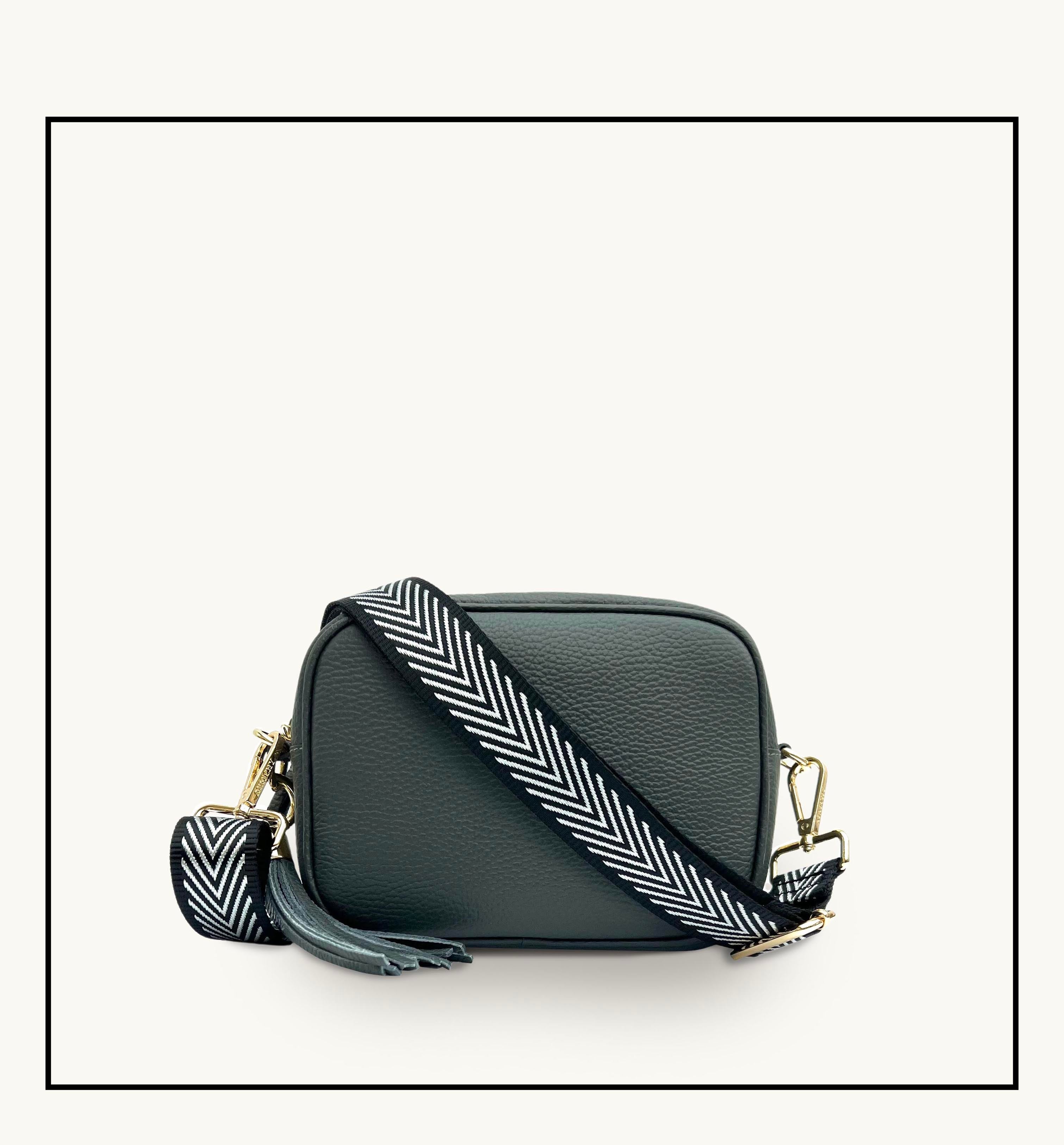 Apatchy London The Tassel  Leather Crossbody Bag With Black & Silver Chevron Strap
