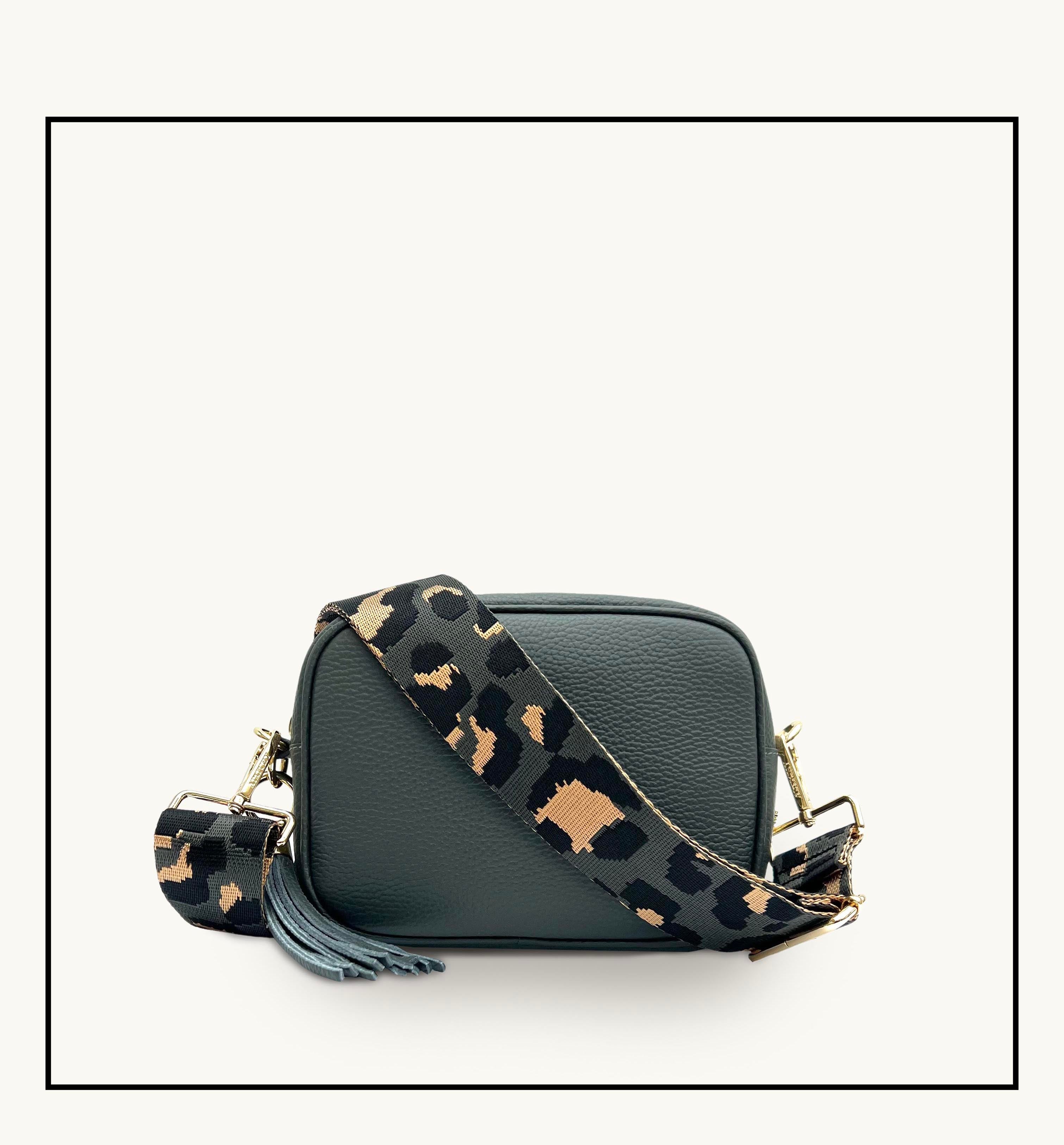 Apatchy London The Tassel  Leather Crossbody Bag With Grey Leopard Strap