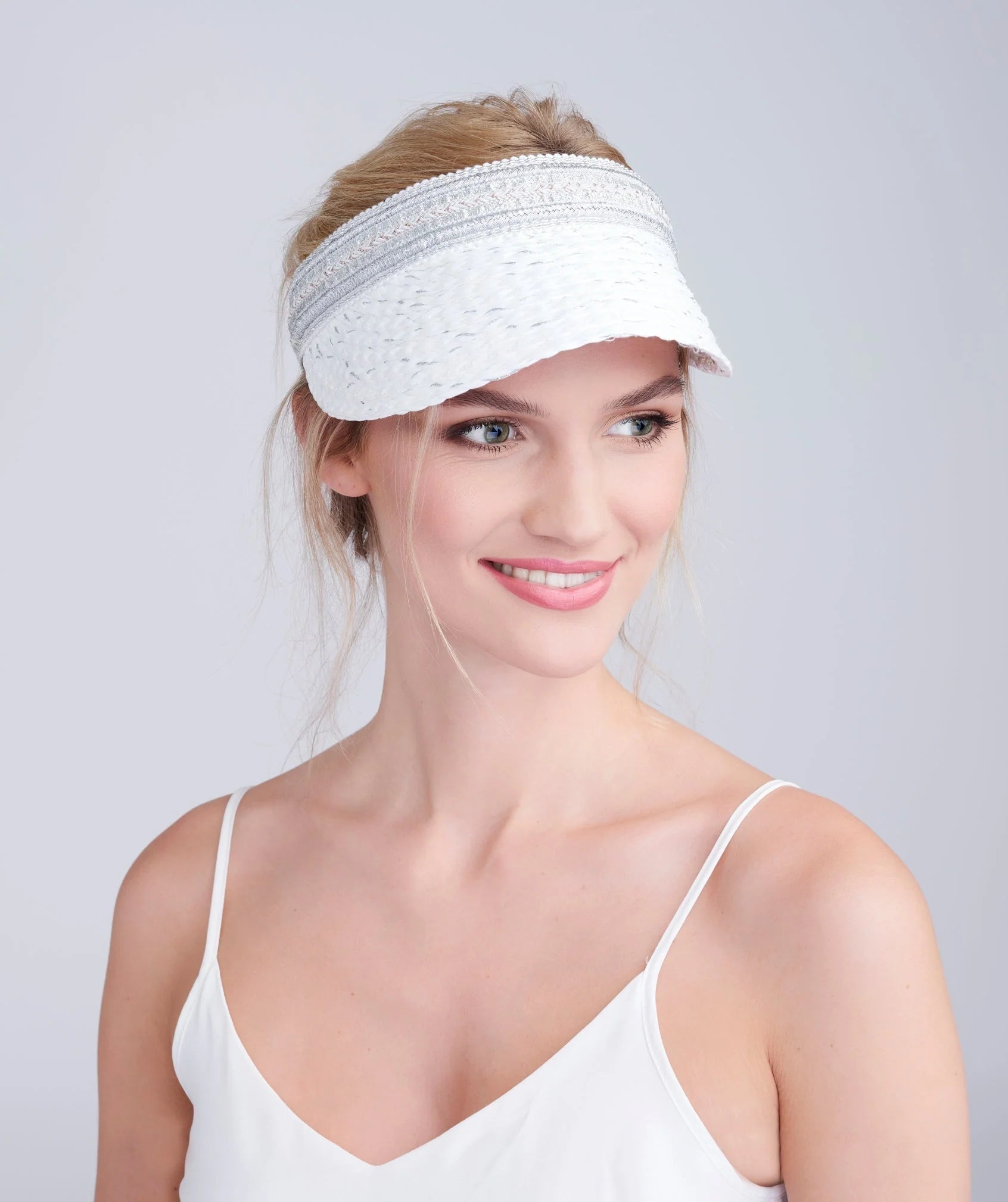 Gold Embroidered Paper Straw Visor with Peaked Design