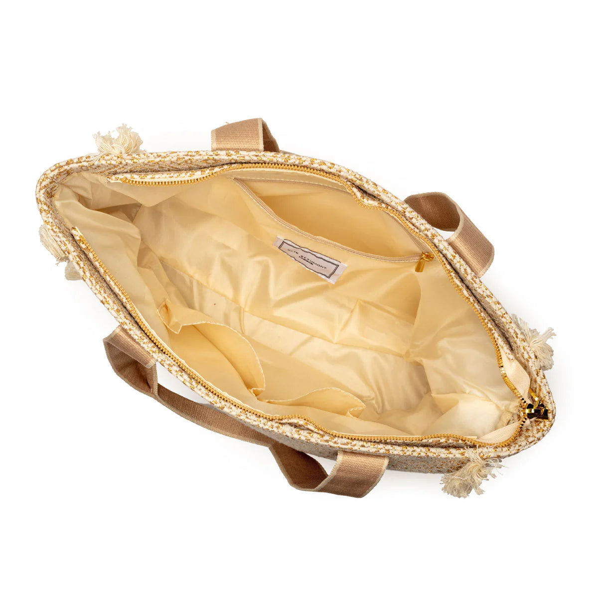 Elie Beaumont Summer Tote - Fringe Gold Diamond Jacquard weave