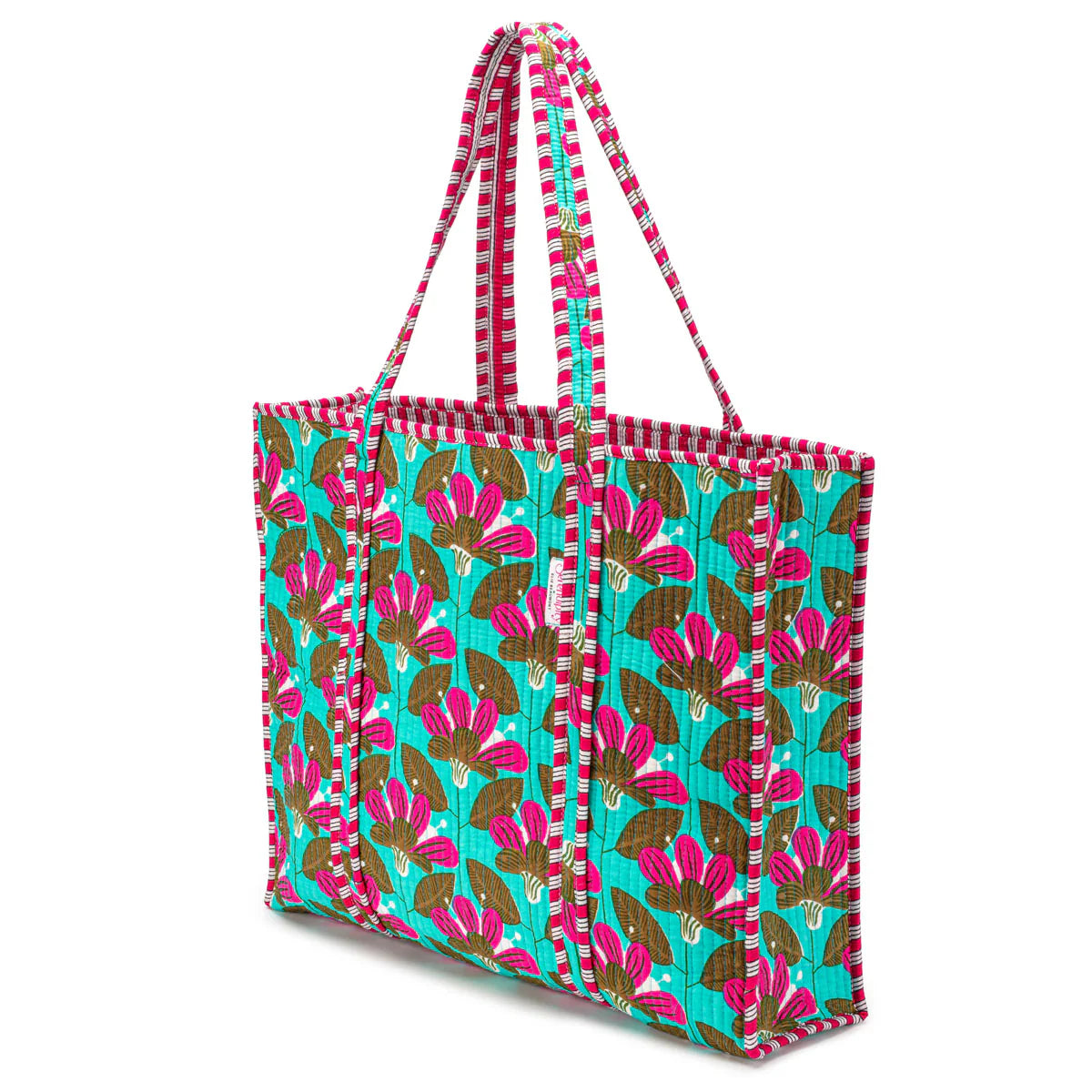 Elie Beaumont Serendipity Cotton Tote & Cosmetic Bag Set - Turquoise Blossoms