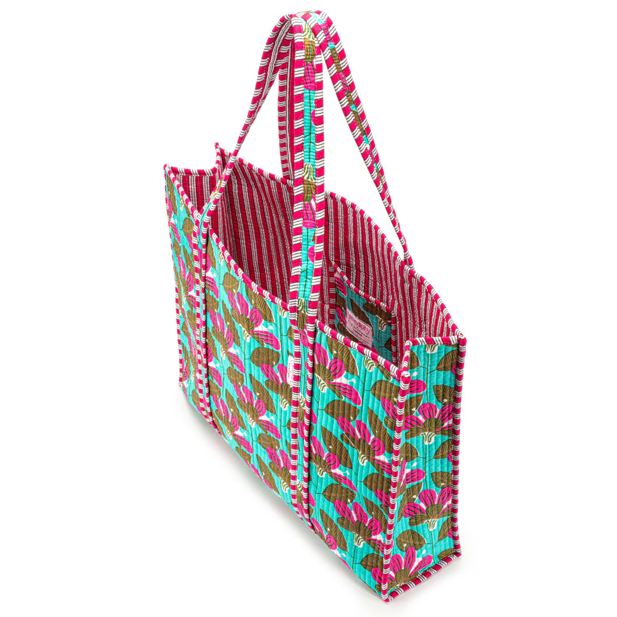 Elie Beaumont Serendipity Cotton Quilted Tote - Turquoise Blossom