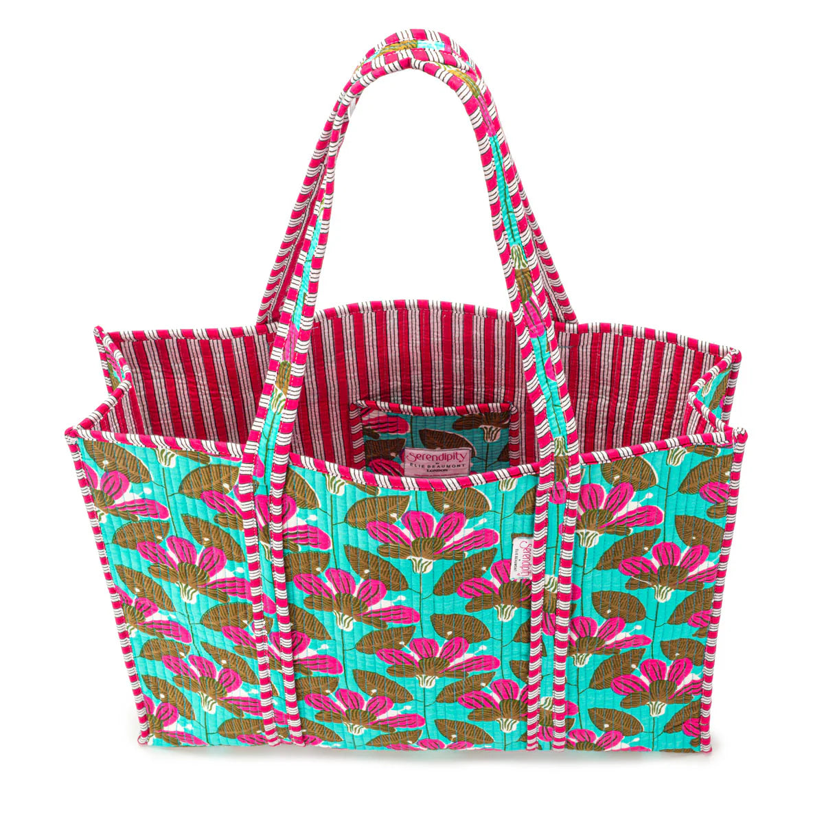 Elie Beaumont Serendipity Cotton Tote & Cosmetic Bag Set - Turquoise Blossoms
