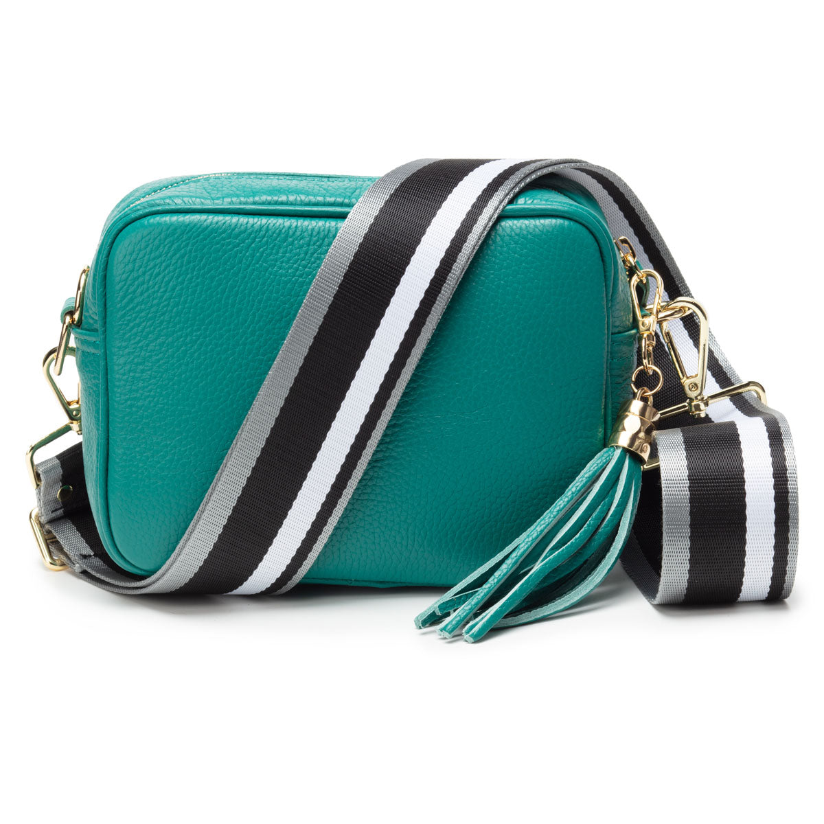 Elie Beaumont Crossbody Strap - Black/Silver/White Stripe