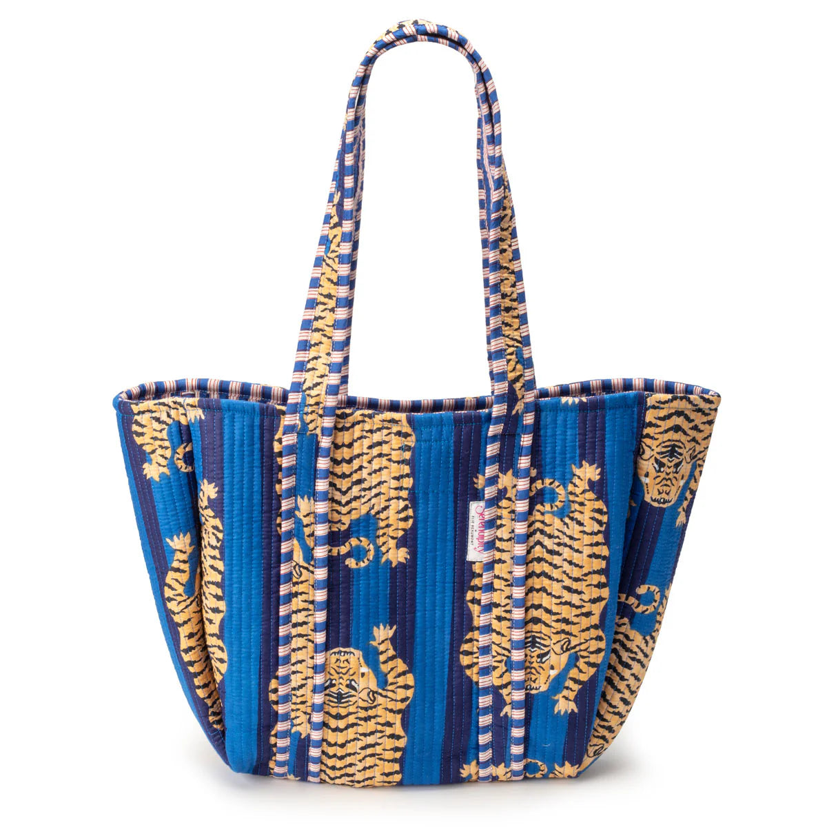 Elie Beaumont Serendipity Cotton Shoulder Tote - Blue Tibetan Tiger