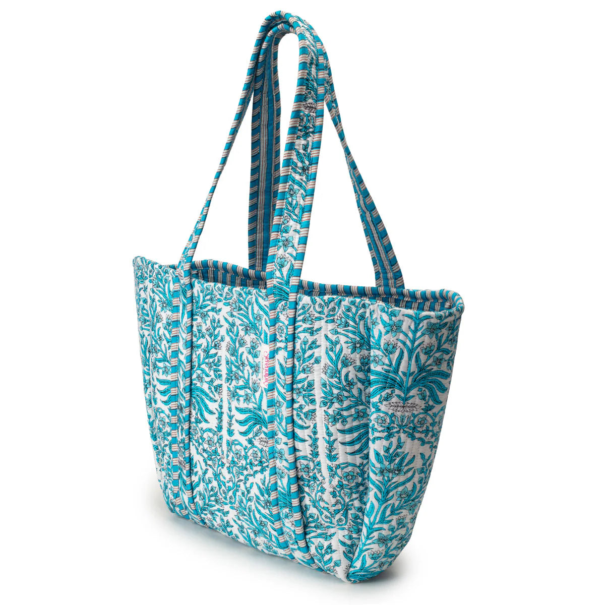 Elie Beaumont Serendipity Cotton Shoulder Tote - Aqua Baroque