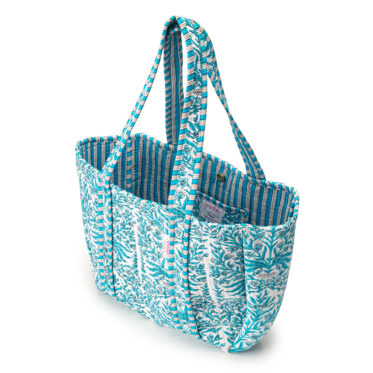 Elie Beaumont Serendipity Cotton Shoulder Tote - Aqua Baroque