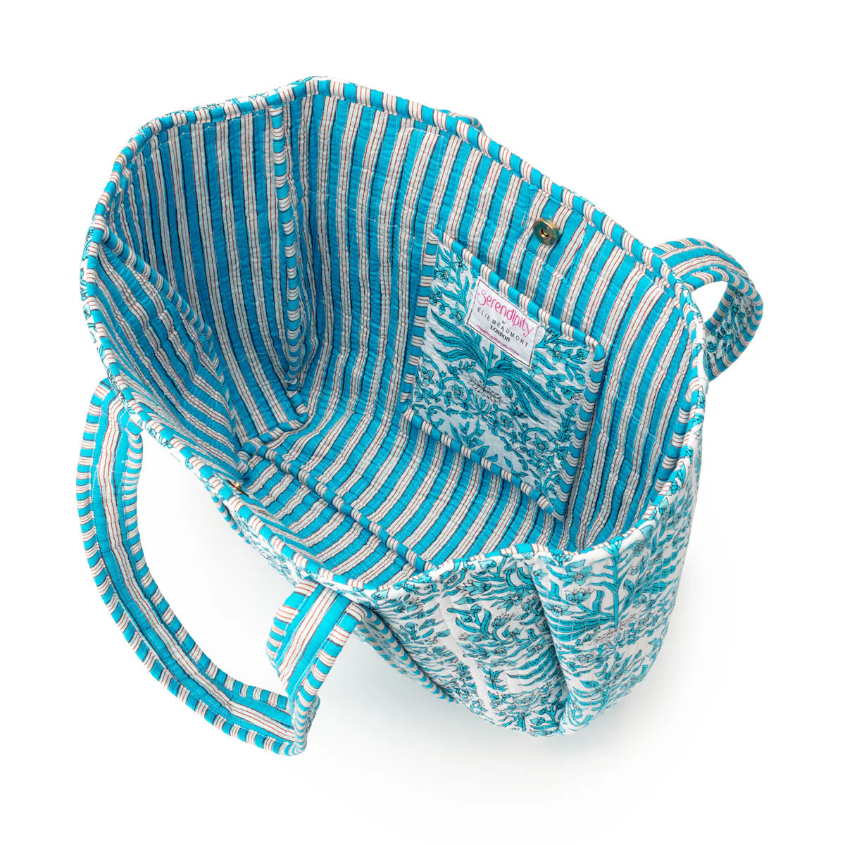 Elie Beaumont Serendipity Cotton Shoulder Tote - Aqua Baroque