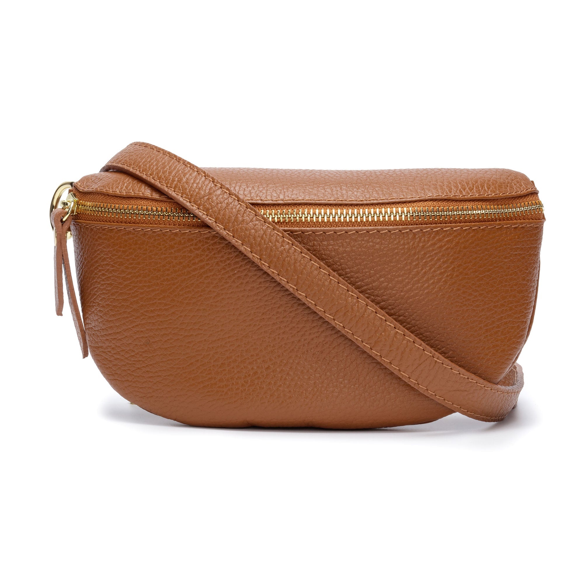 Elie Beaumont Sling Bag - Tan with Navy Copper Strap